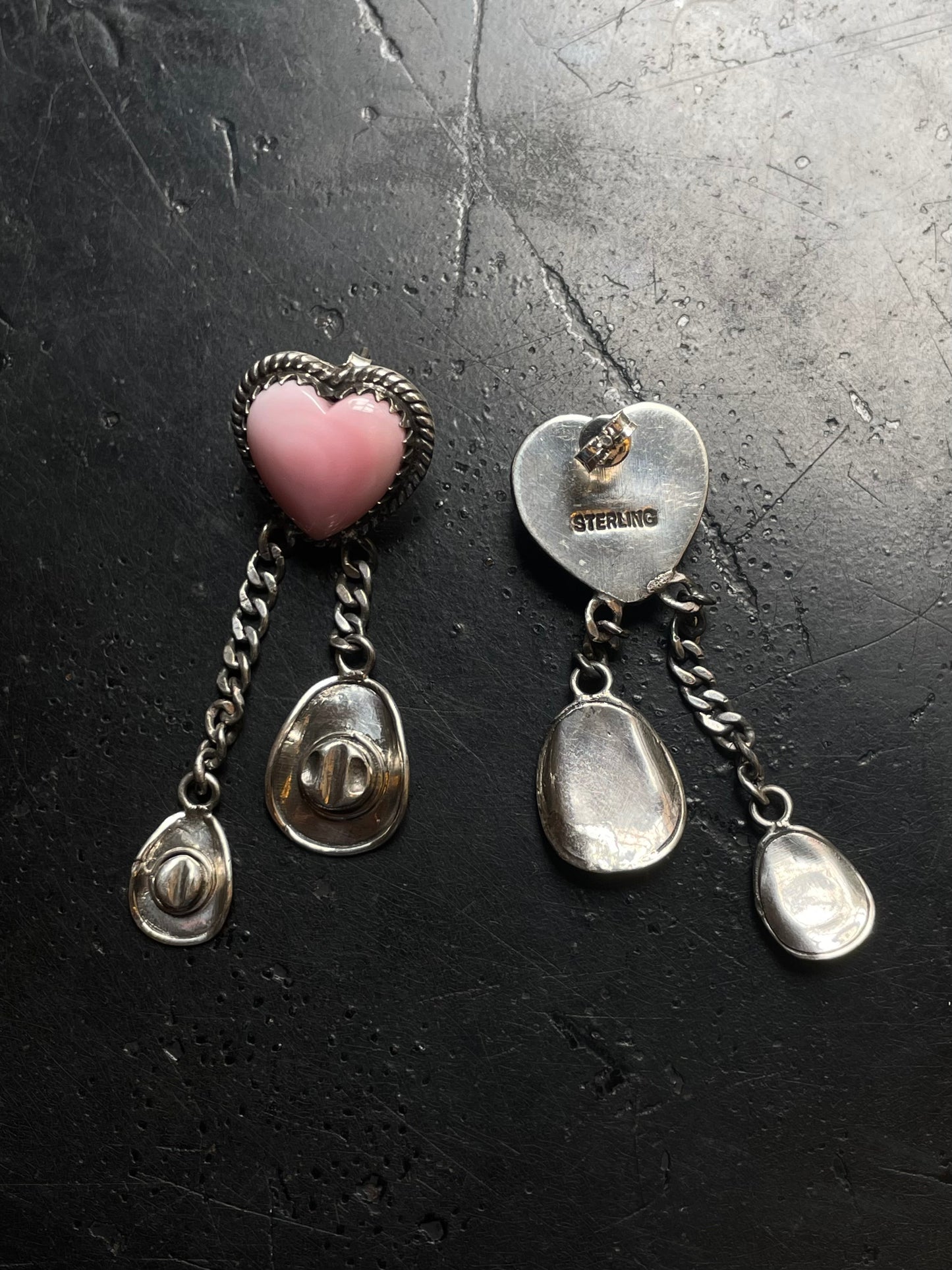 Pink Conch Heart Stud Earrings | Sterling Silver Cowboy Hat Dangle E800