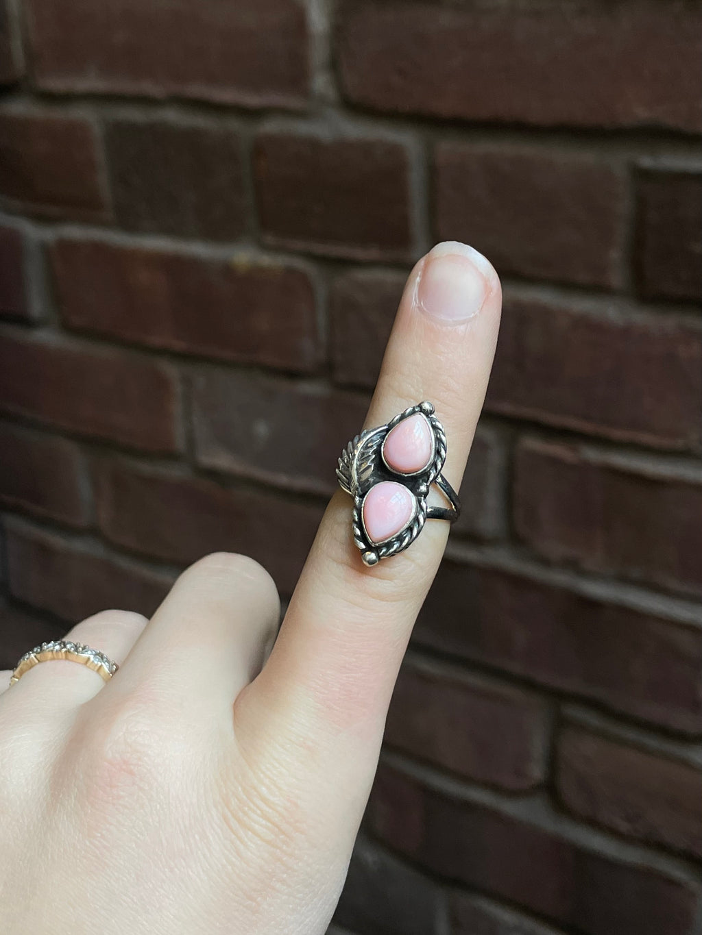 Pink Conch Double Stone Ring Size 7 | 925 Sterling Silver Southwest E177