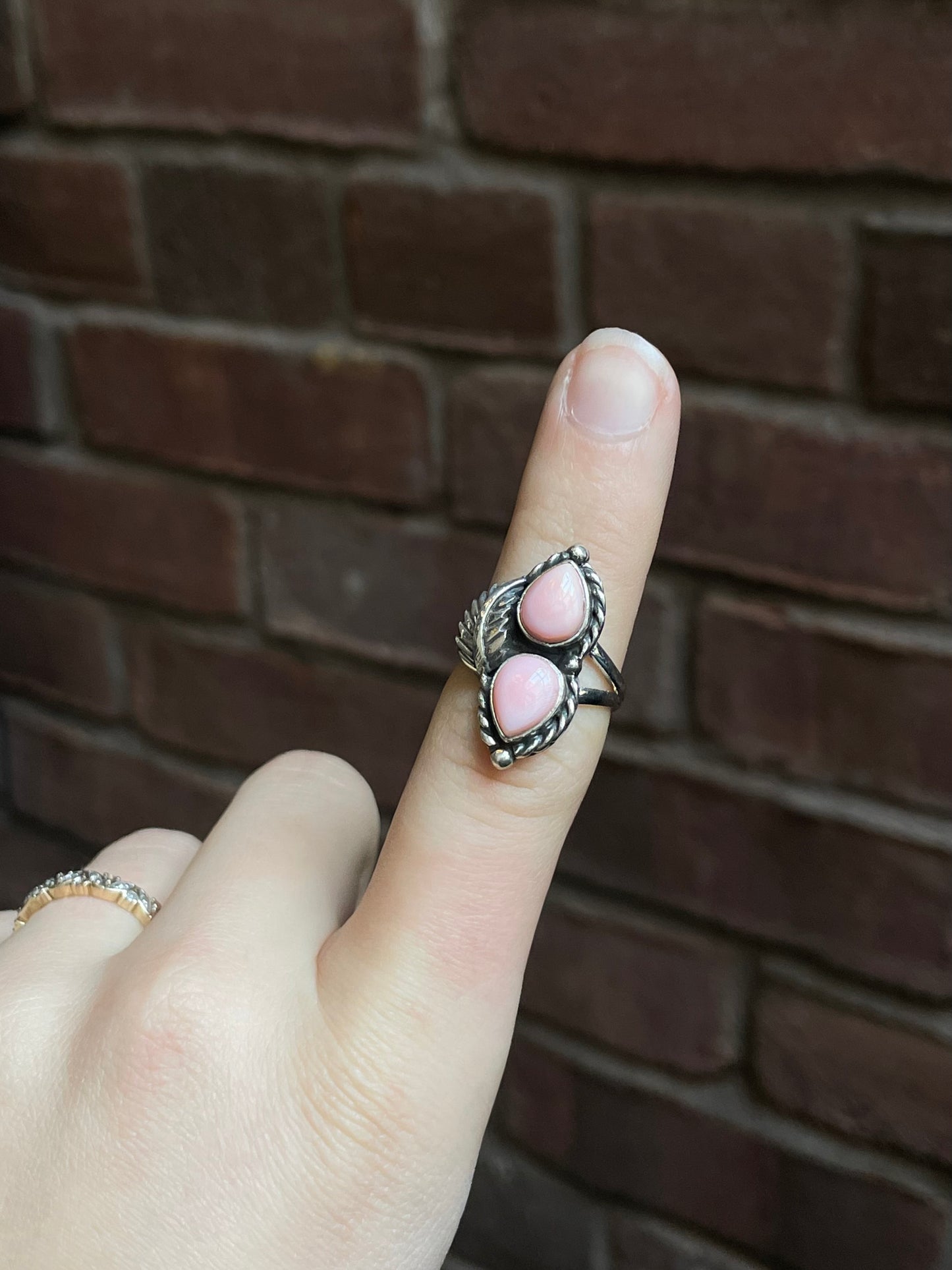 Pink Conch Double Stone Ring Size 7 | 925 Sterling Silver Southwest E177