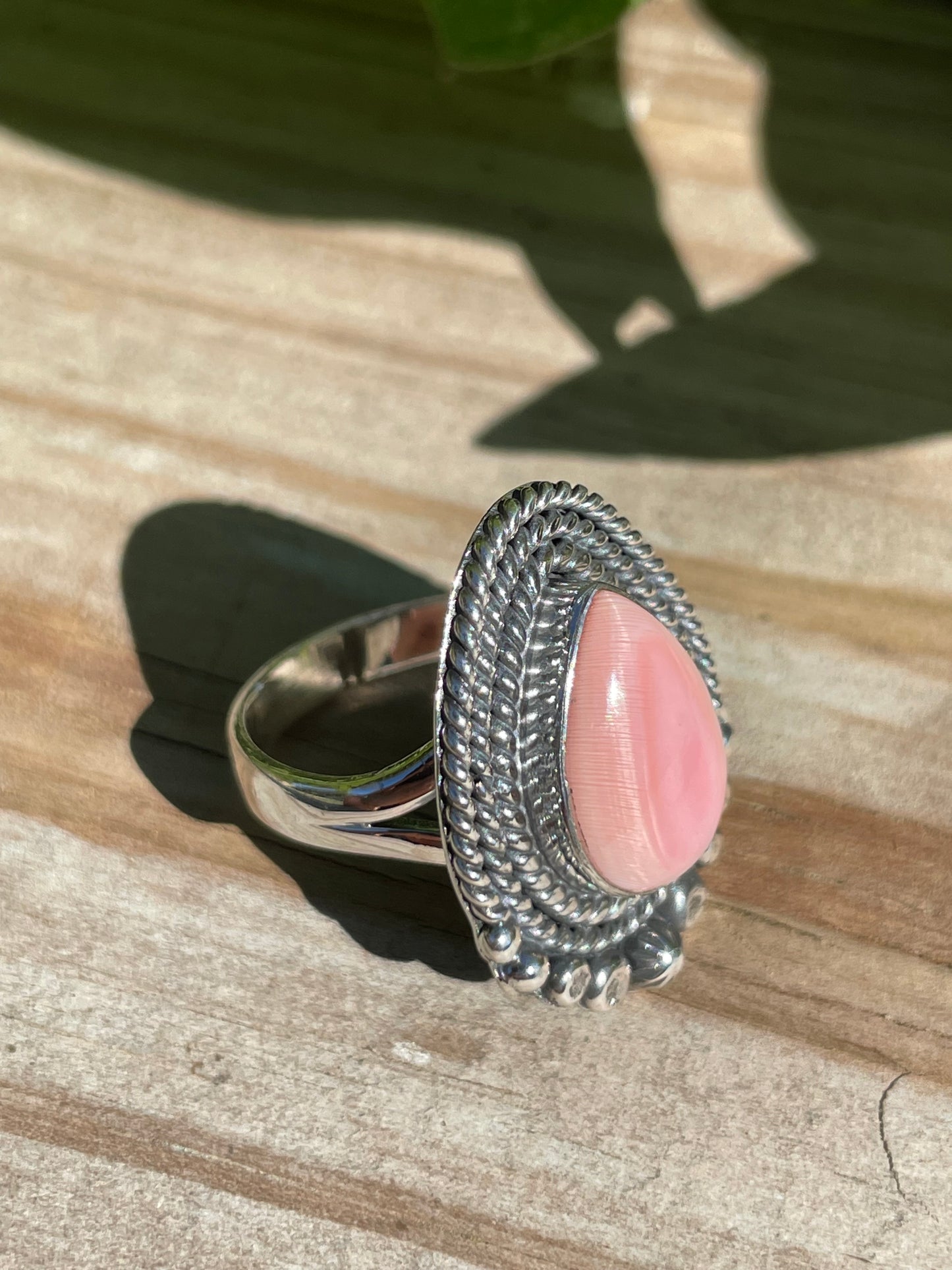 Pink Conch Rope Design Ring | 925 Sterling Silver 6.75 B325