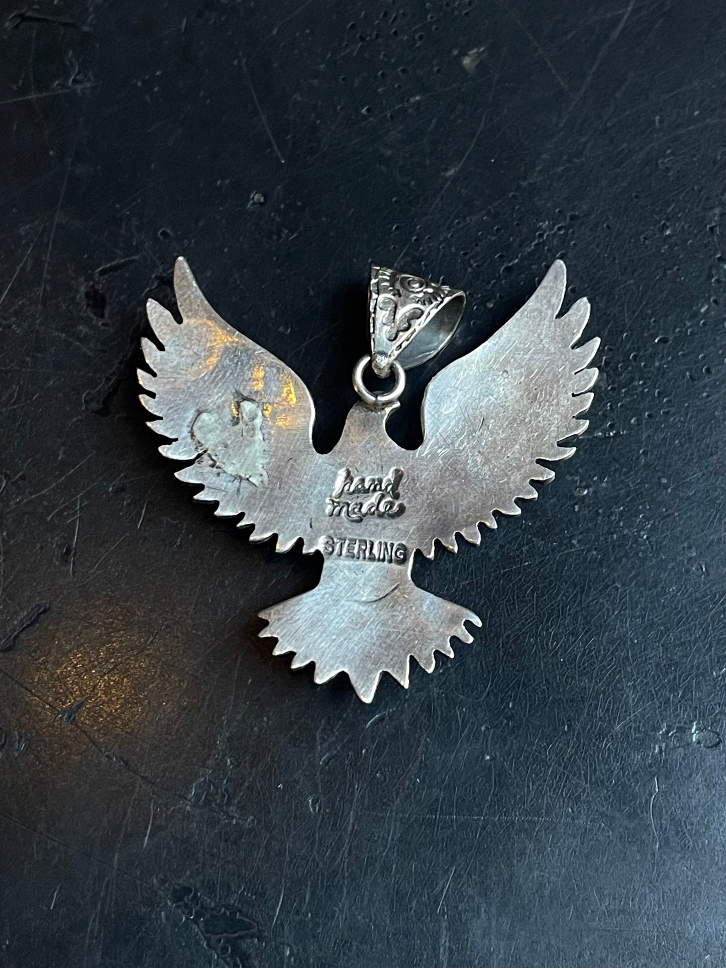 Kingman Turquoise Thunderbird Pendant | Sterling Silver E931