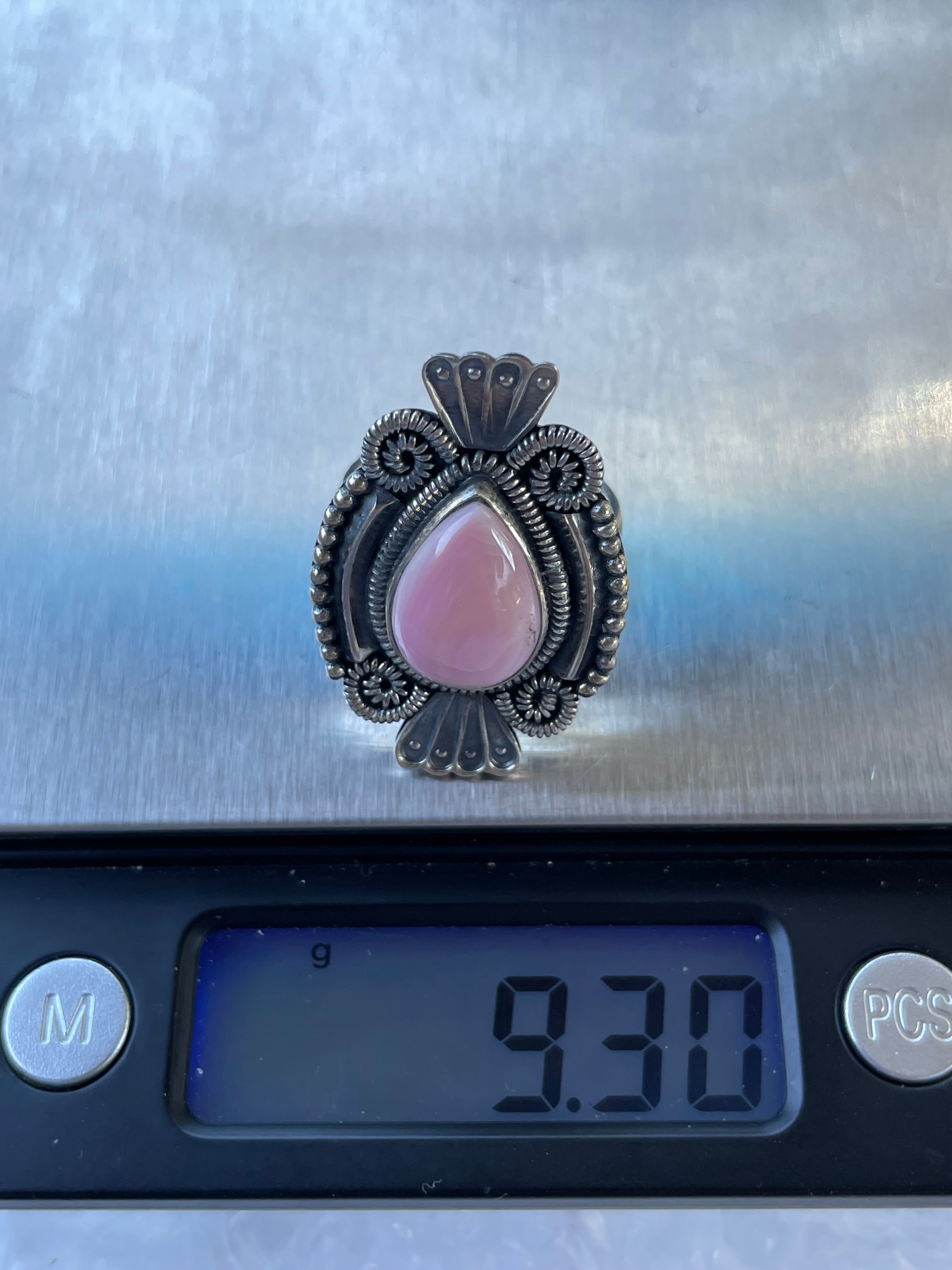 Pink Conch Tear Drop Ring Size 8.5 | 925 Sterling Silver B924