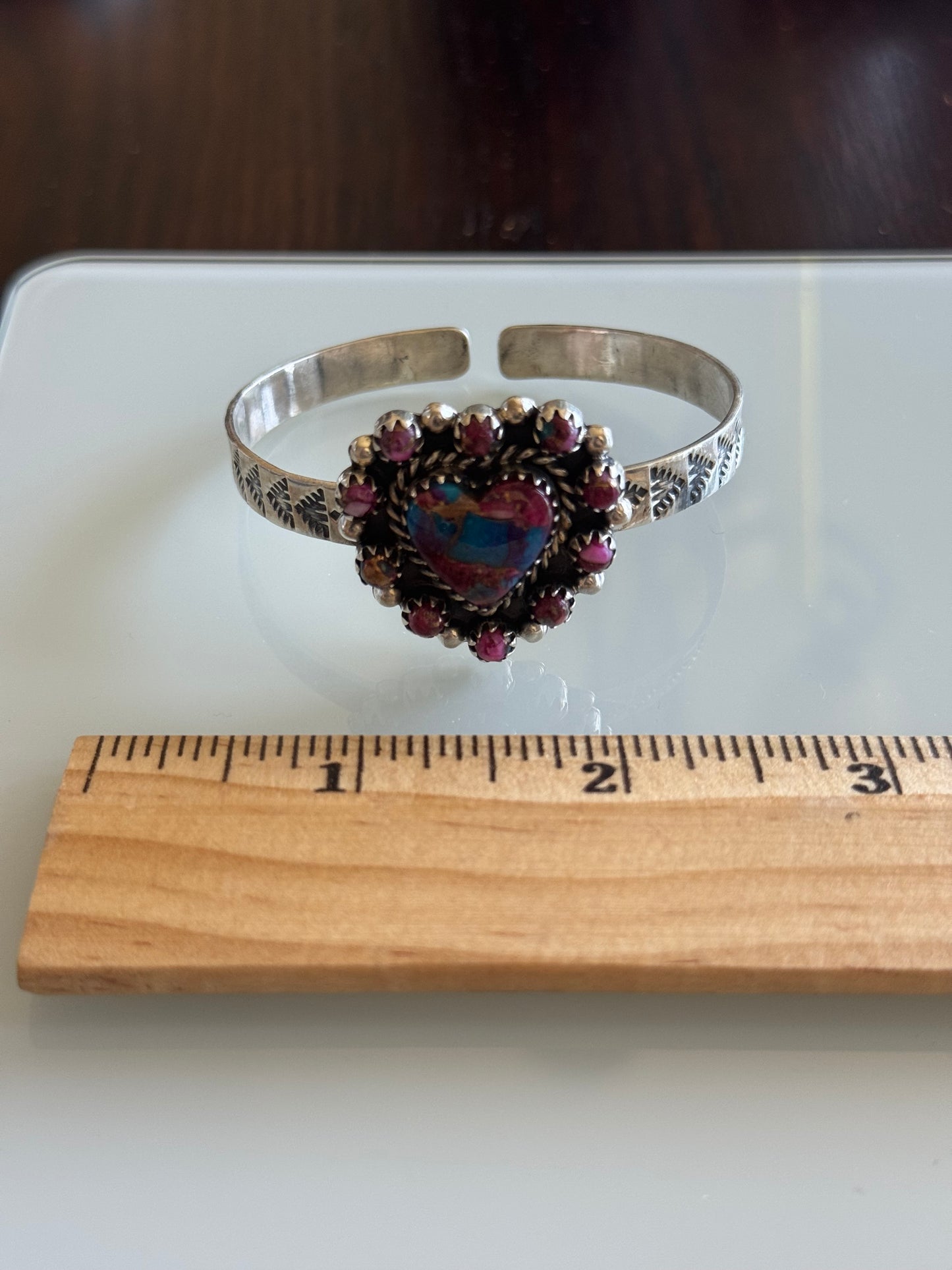 Dahlia Heart Cuff Bracelet | 925 Sterling Silver Floral A567