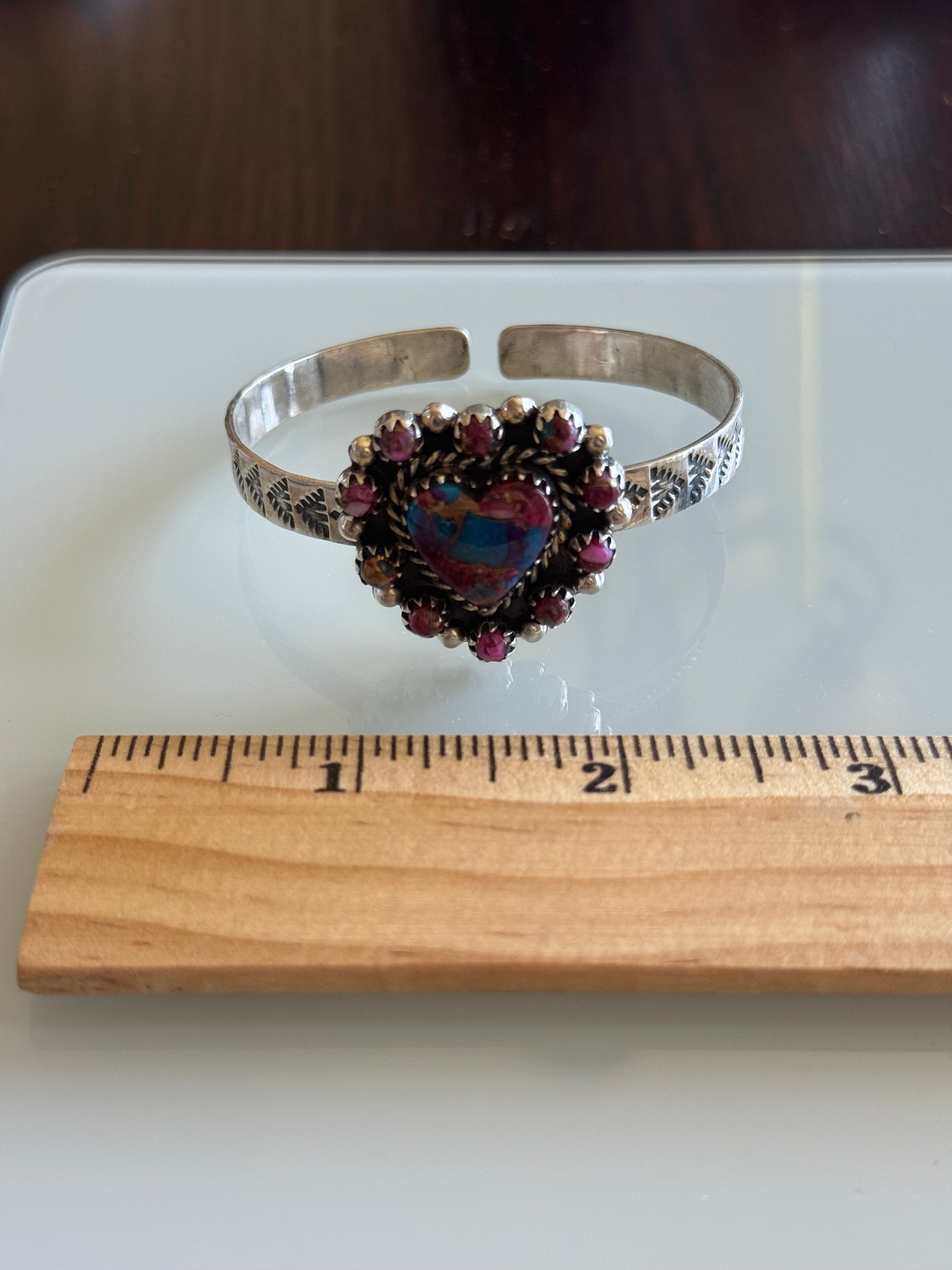 Dahlia Heart Cuff Bracelet | 925 Sterling Silver Floral A567