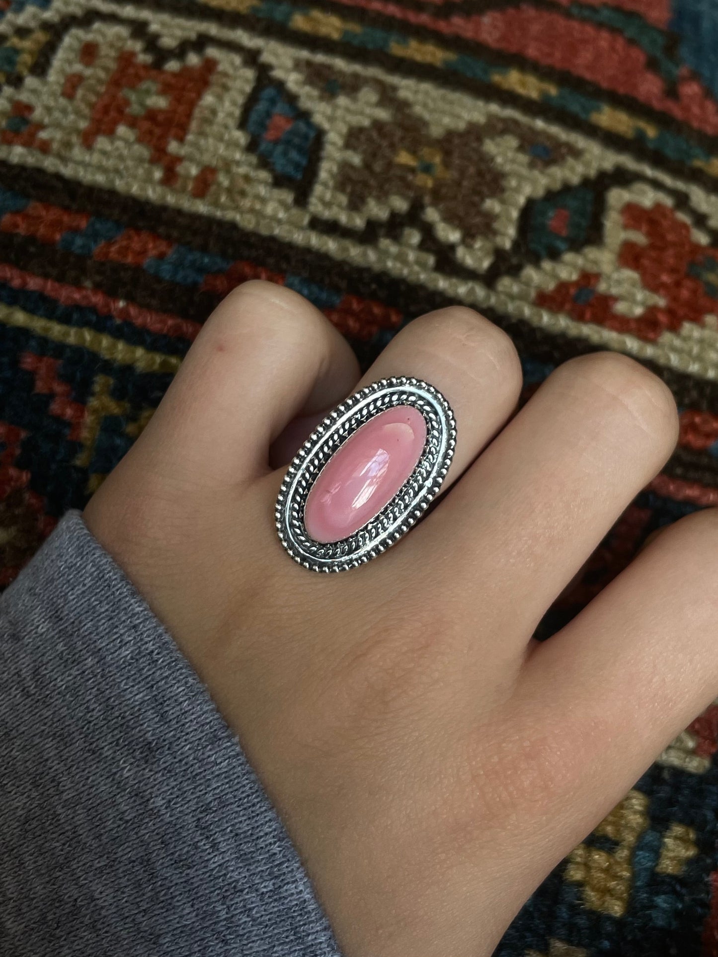 Pink Conch Oval Ring | Sterling Silver 925 | Size 6 C601