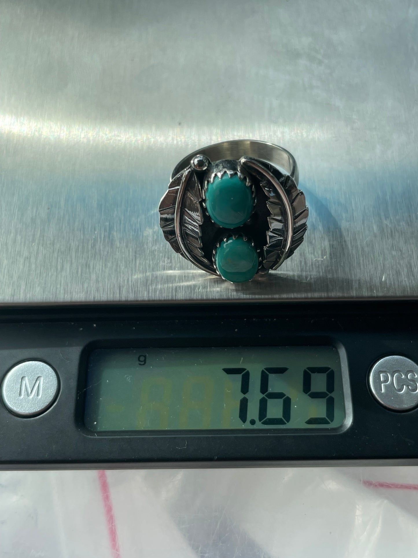 Turquoise Feather Ring Size 9 | 925 Sterling Silver B568