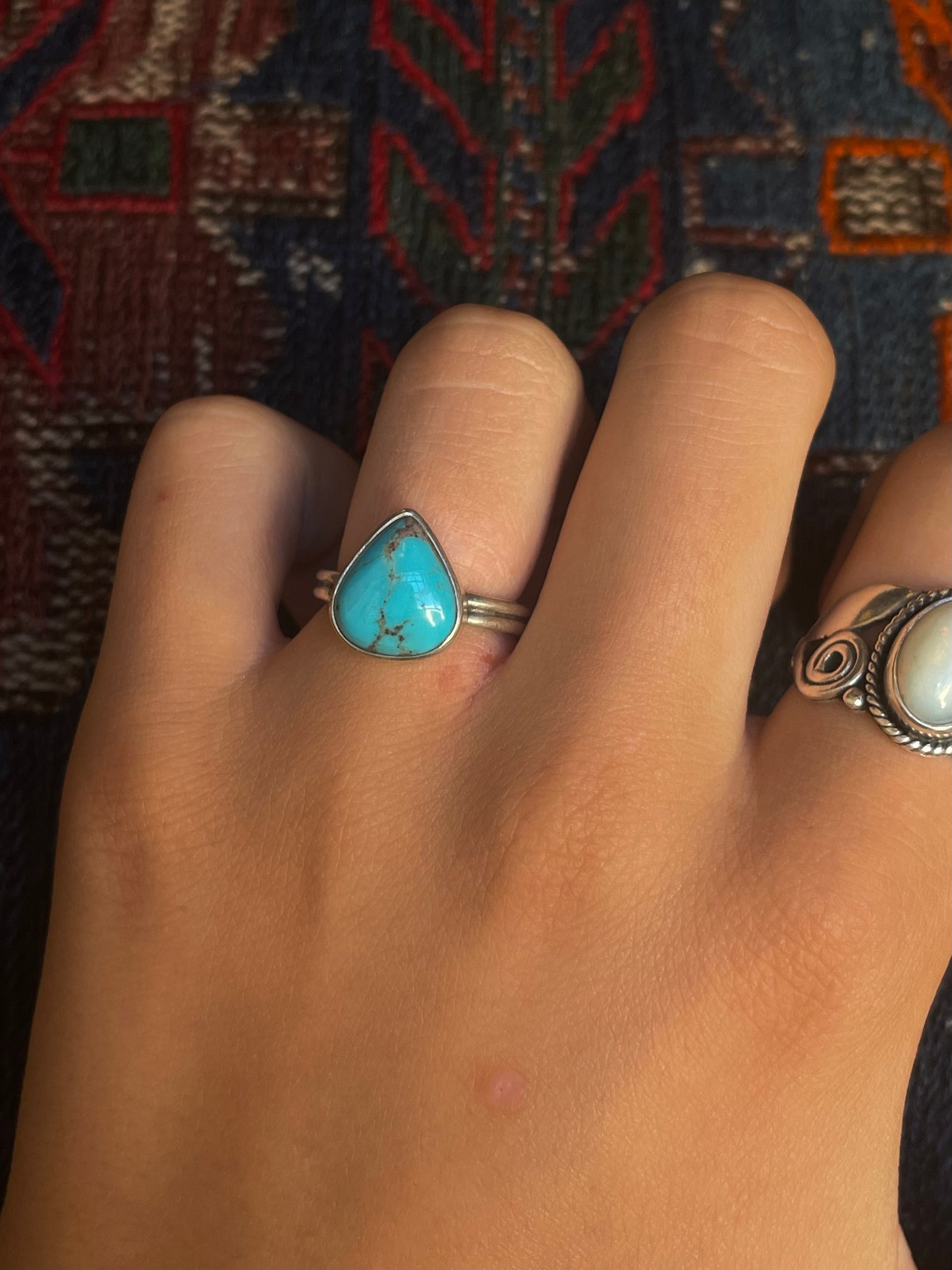 Kingman Turquoise Tear Drop Ring | Sterling Silver | Size 6.5 G362