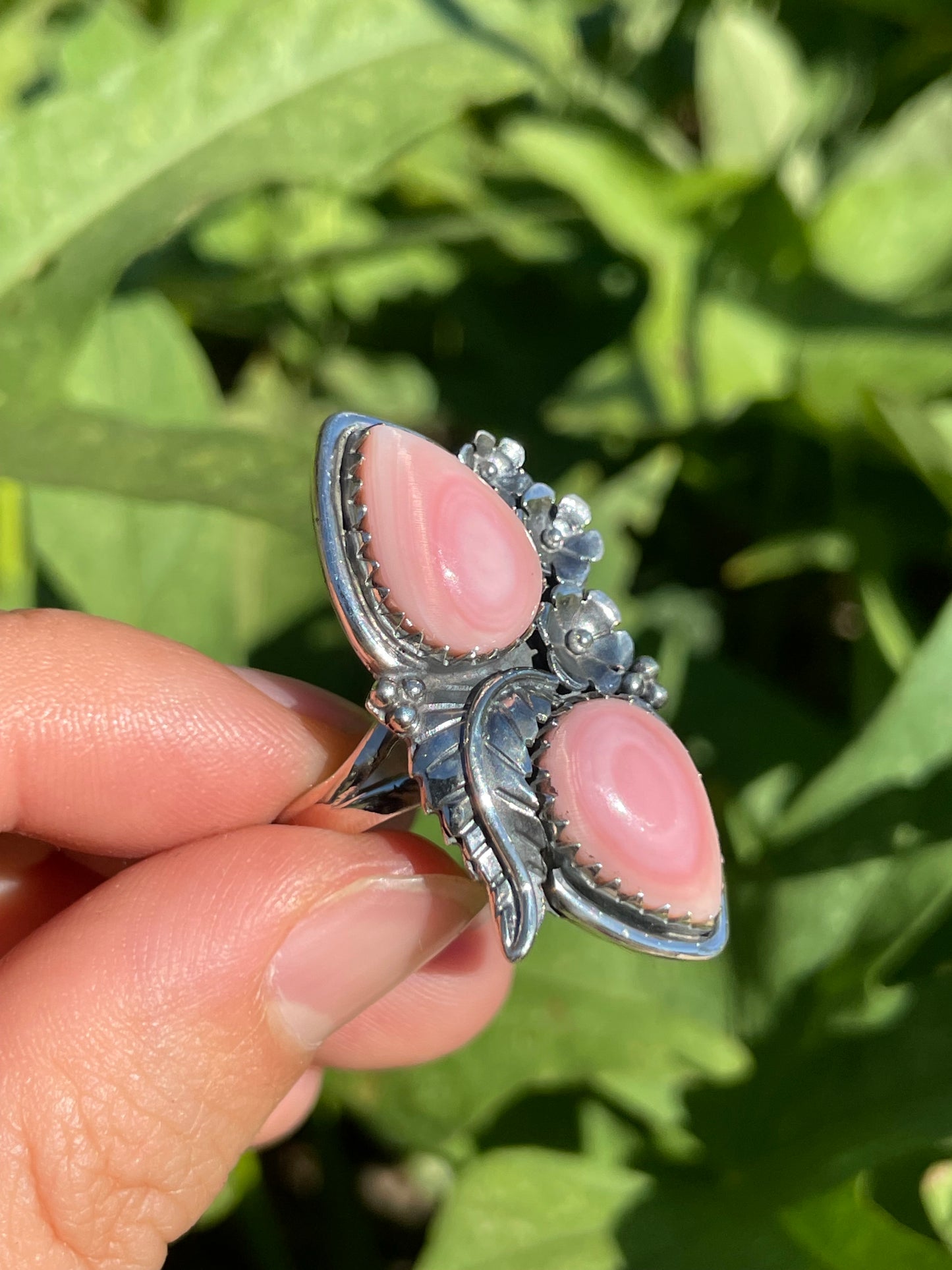 Pink Conch Leaf Design Ring | 925 Sterling Silver | Size 9 B342