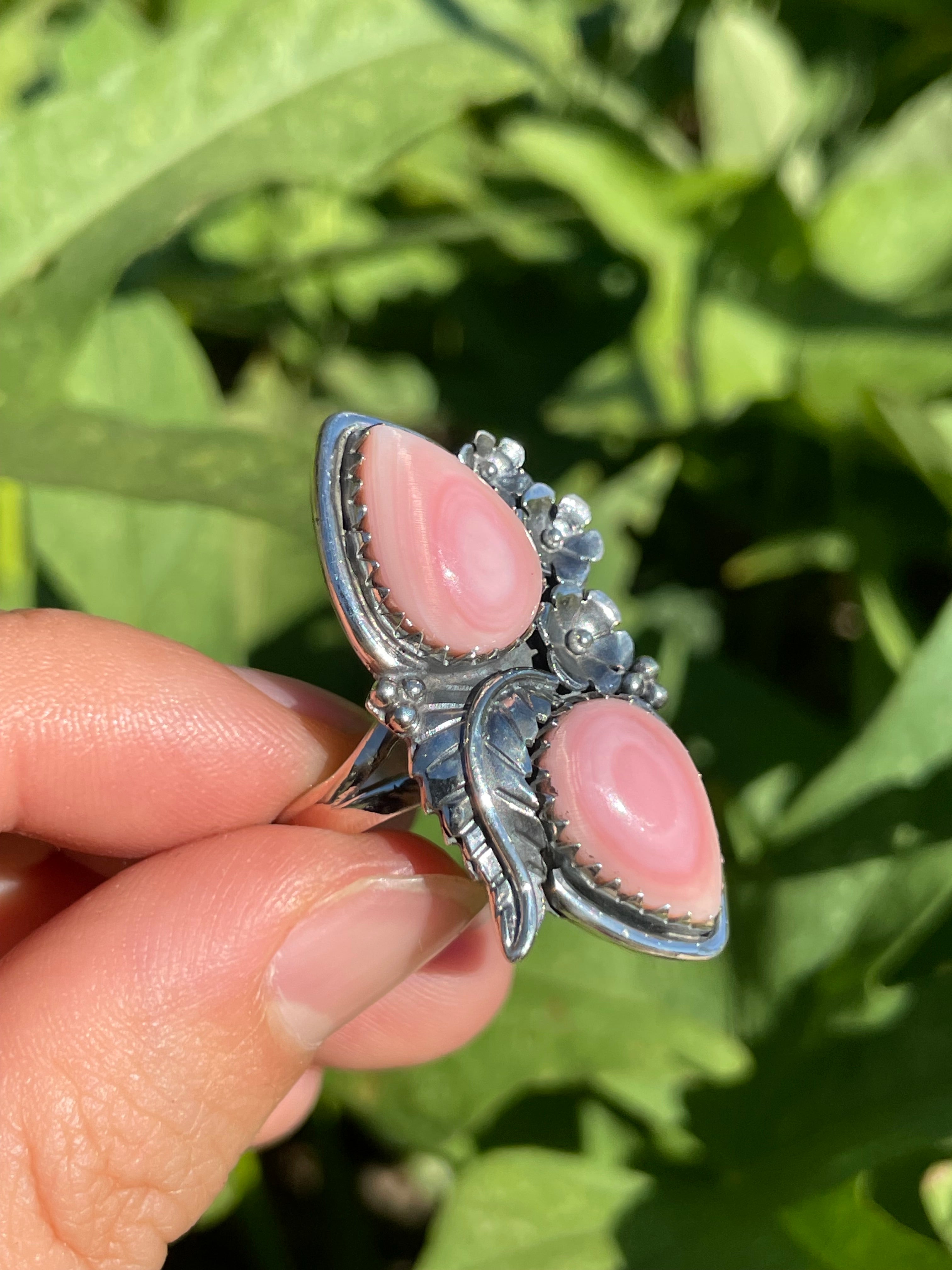 Pink Conch Leaf Design Ring | 925 Sterling Silver | Size 9 B342
