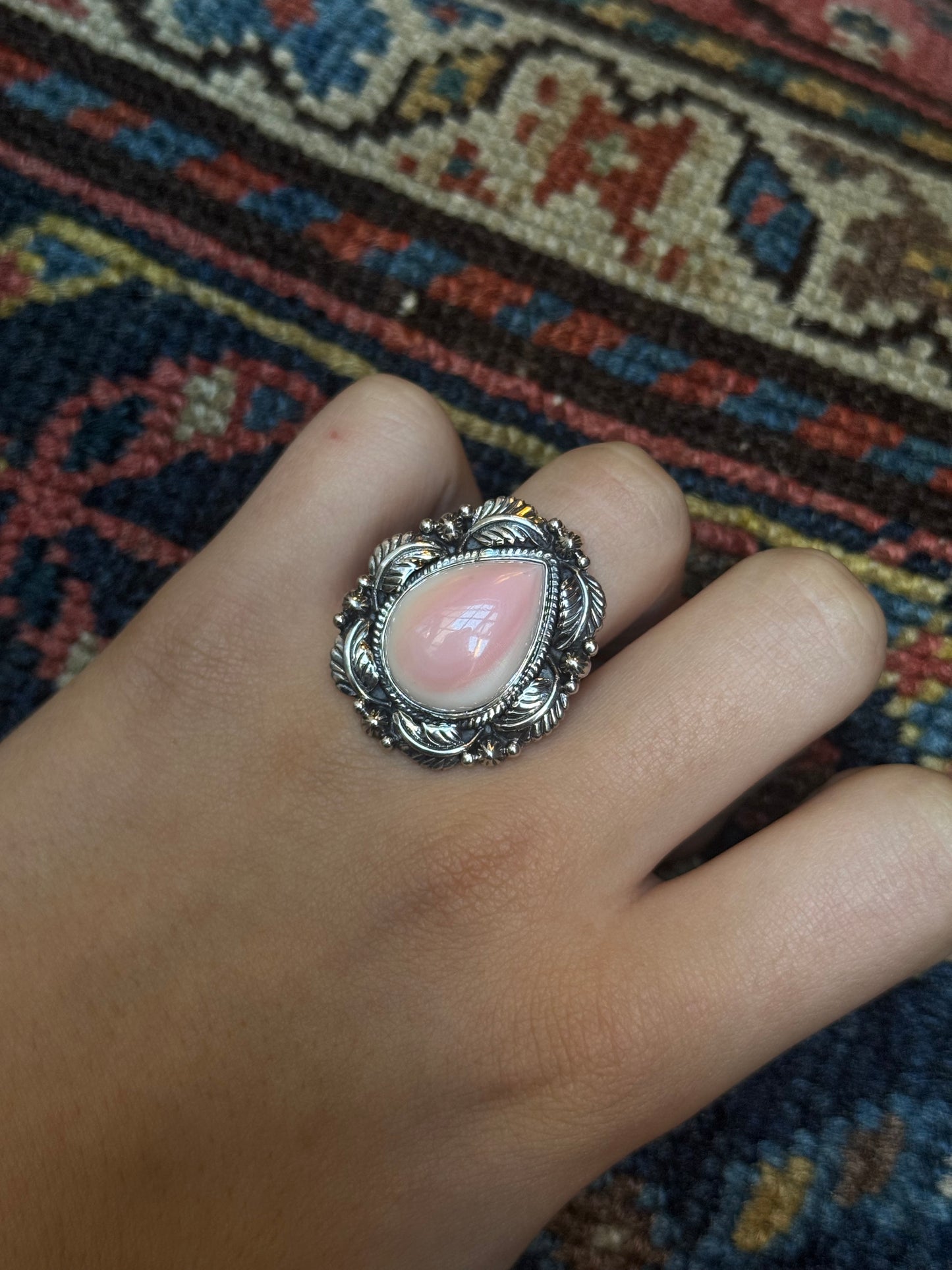 Pink Conch Teardrop Ring | Sterling Silver | Size 8 | C181