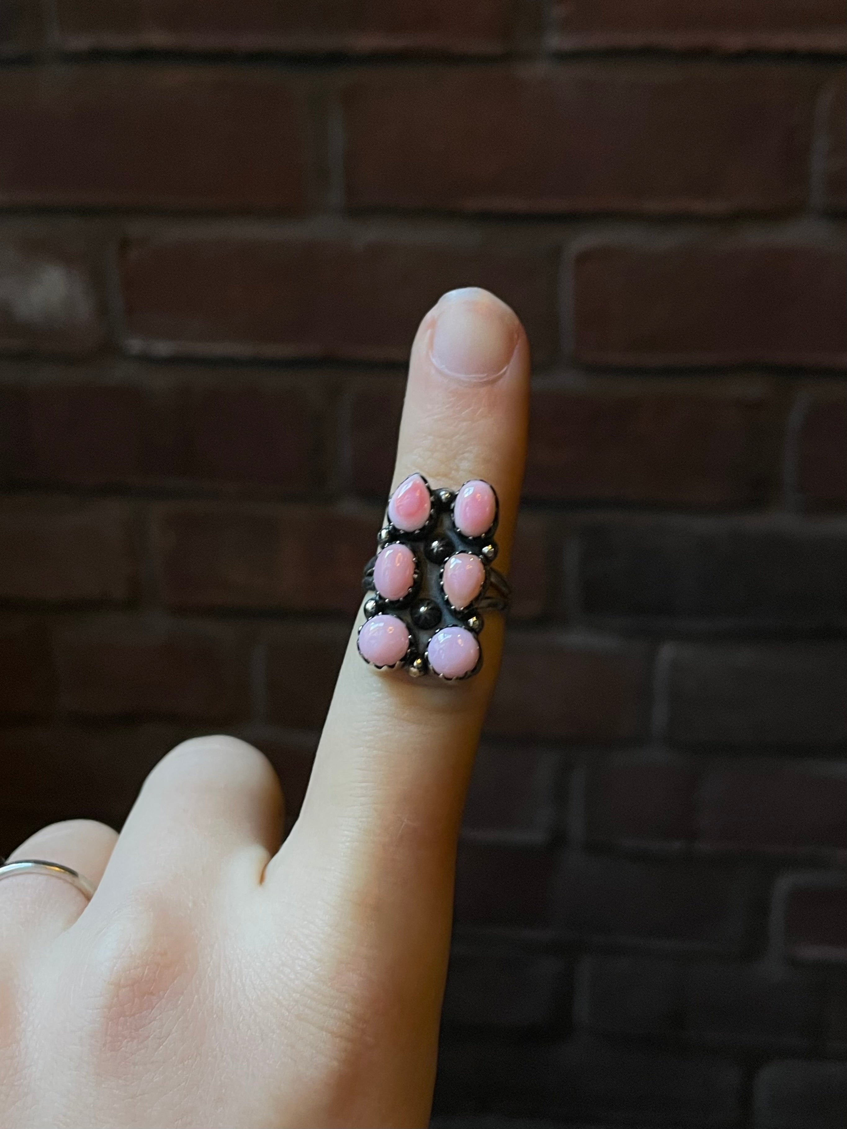 Pink Conch Cluster Ring Size 6.75 | 925 Sterling Silver E422