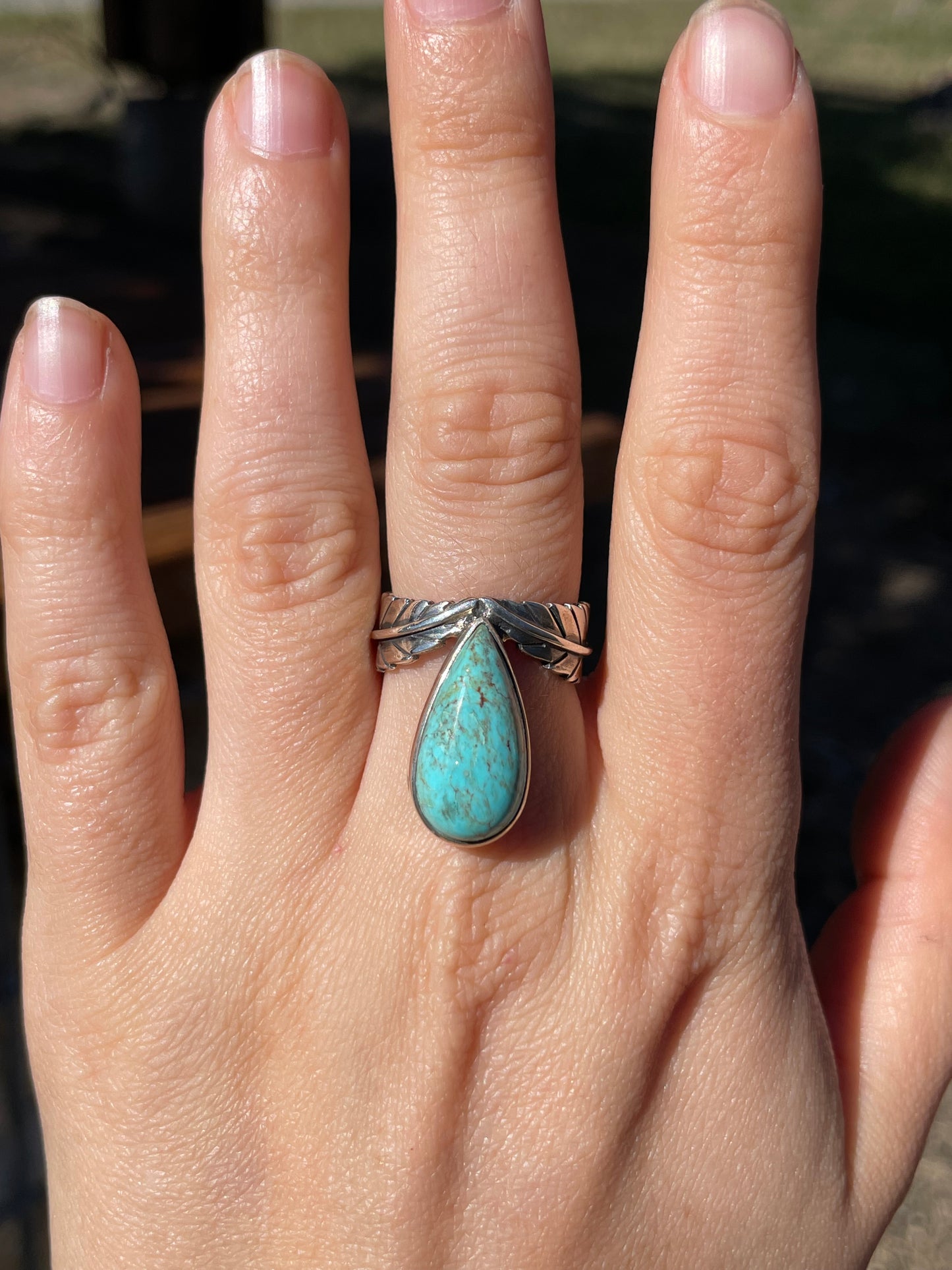 Turquoise Feather Ring Size 8 | 925 Sterling Silver B947