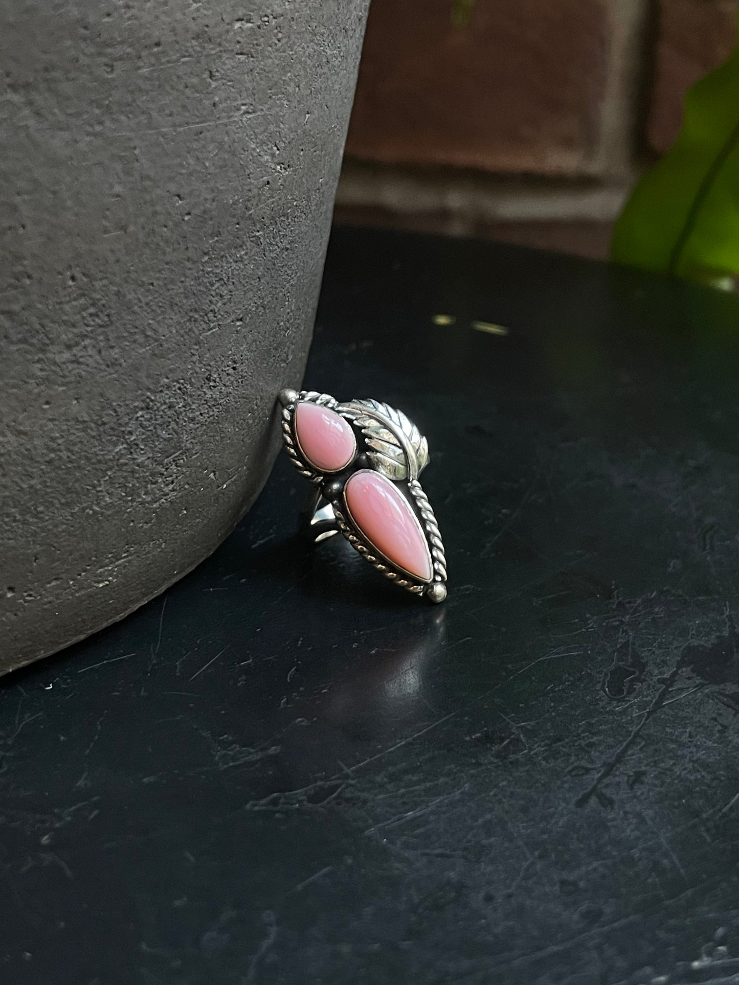 Pink Conch Leaf Ring | Sterling Silver 925 | Size 6 C608