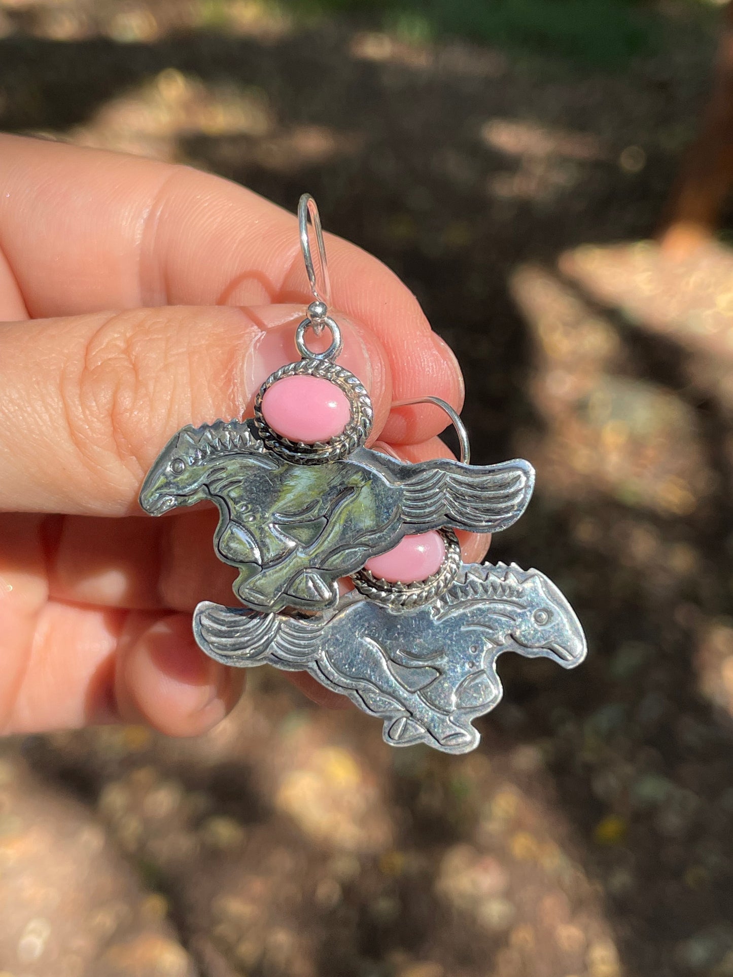 Pink Conch Horse Dangle Earrings | Sterling Silver 925 B415