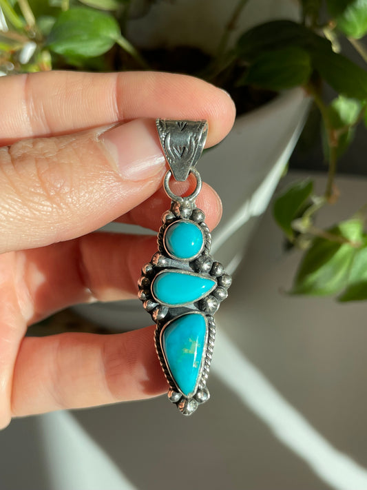 Turquoise Triple Stone Pendant | Sterling Silver 925 B799