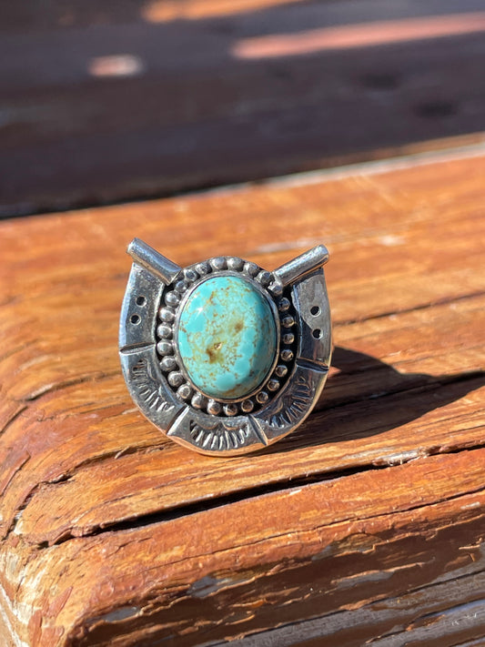 Turquoise Horse Shoe Ring Size 9 | 925 Sterling Silver B925