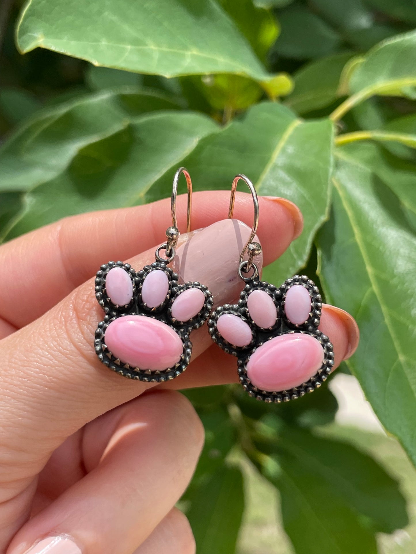 Pink Conch Paw Print Dangle Earrings | 925 Sterling Silver D192