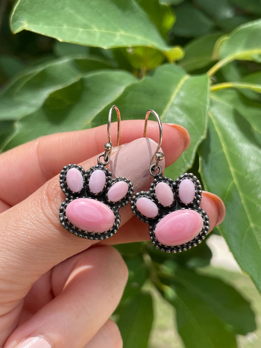 Pink Conch Paw Print Dangle Earrings | 925 Sterling Silver D192