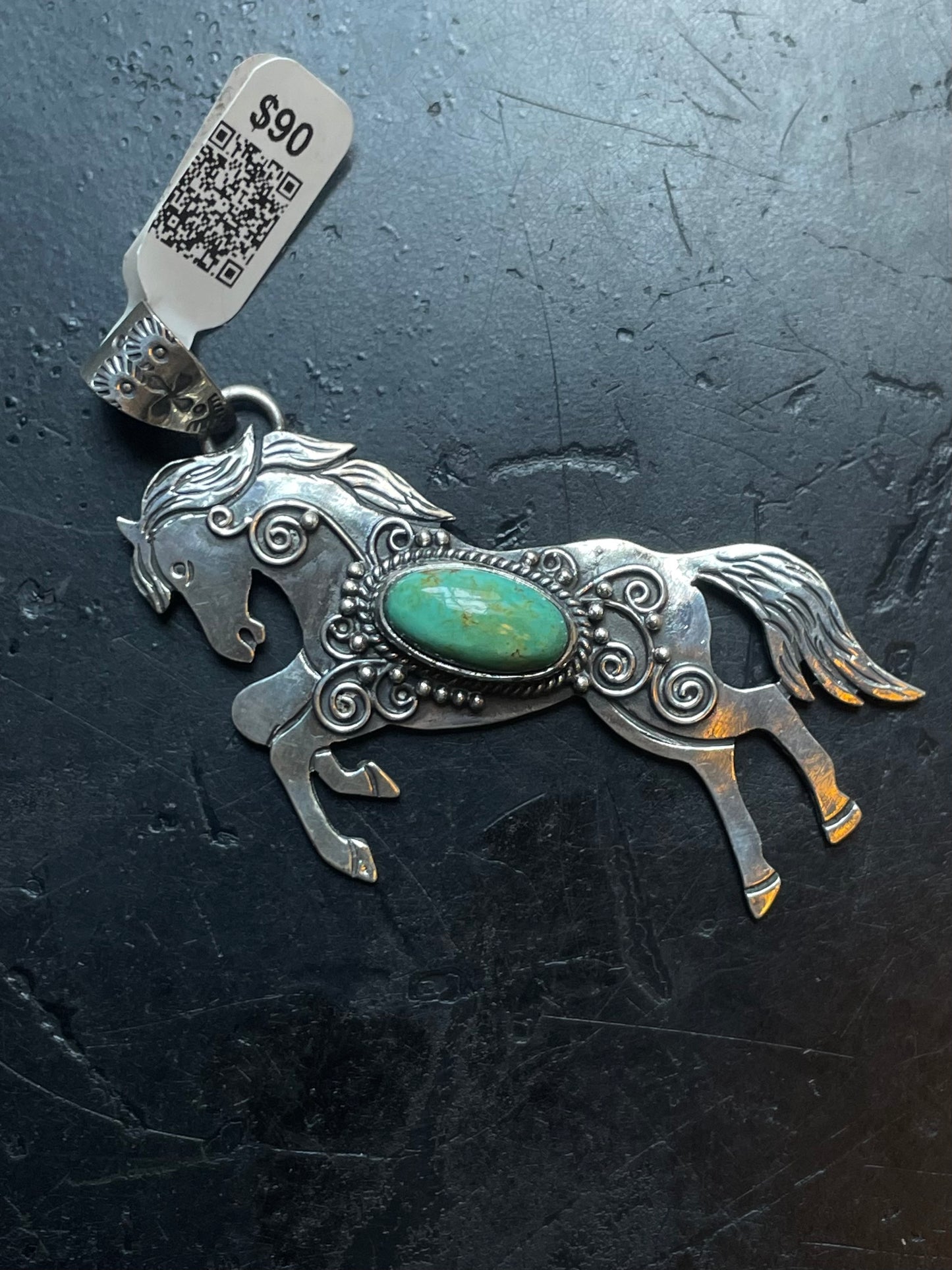 Kingman Turquoise Horse Pendant | Sterling Silver | A584