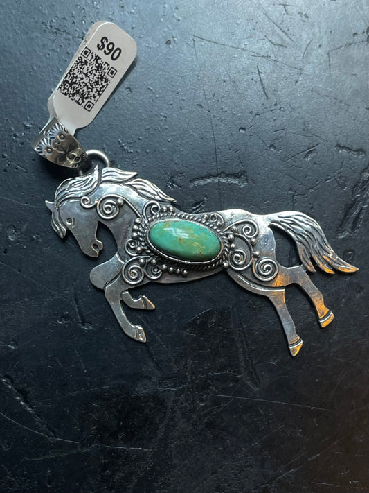 Kingman Turquoise Horse Pendant | Sterling Silver | A584