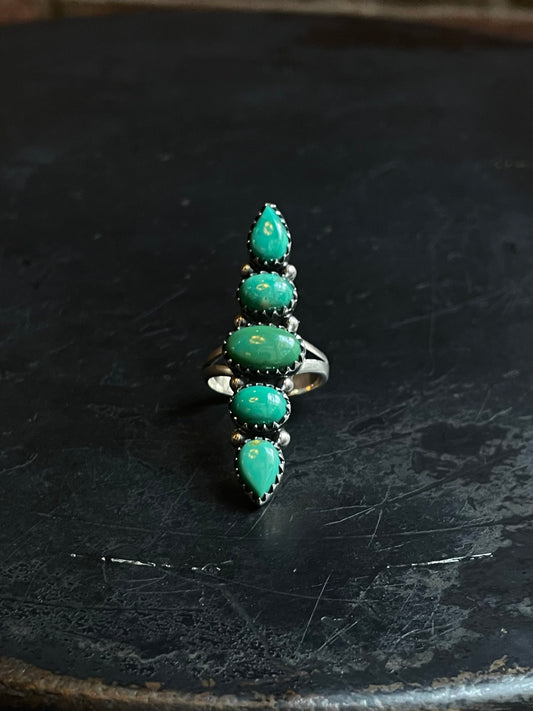 Turquoise Row Ring | 925 Sterling Silver Size 7 E479