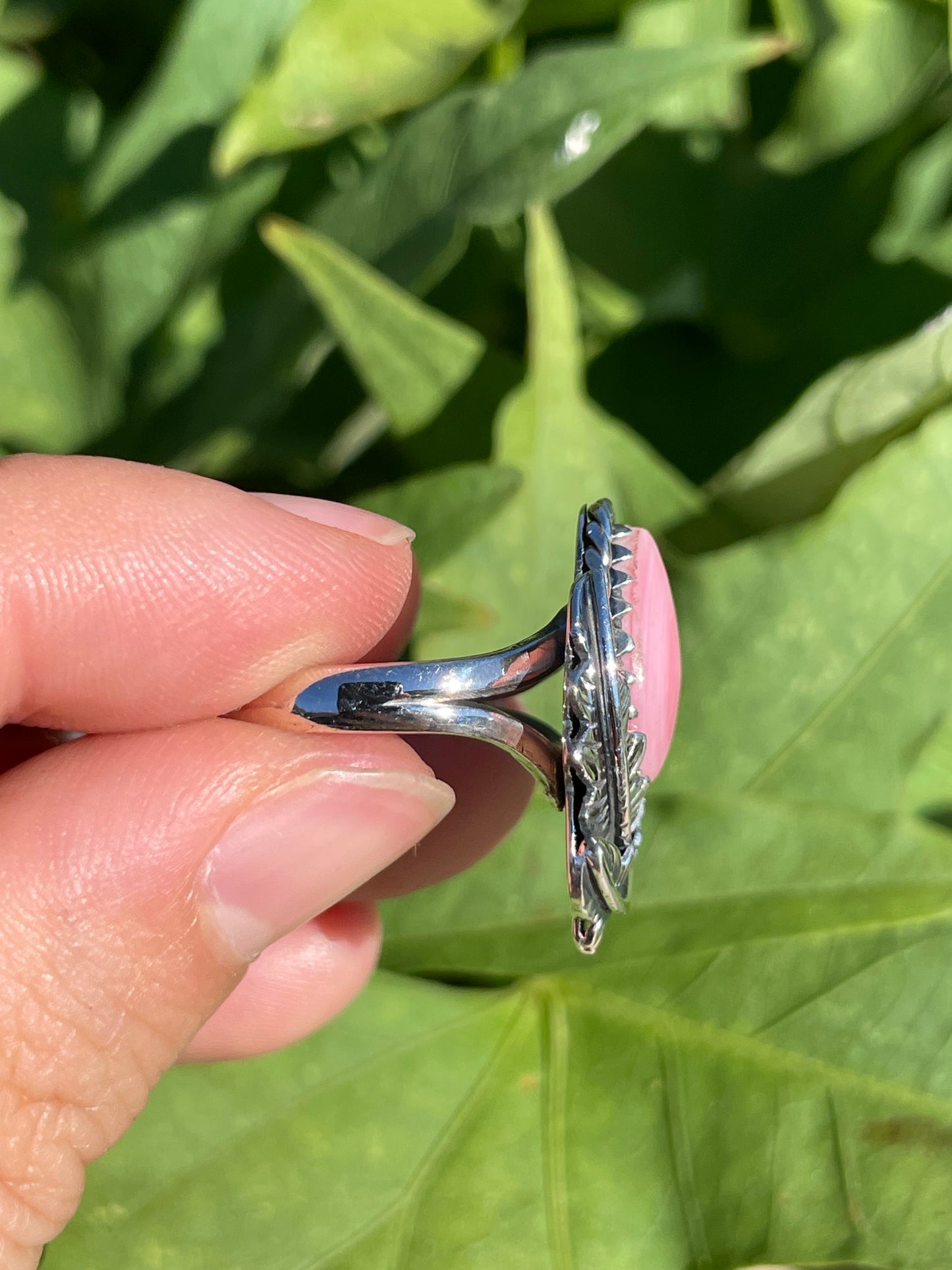 Pink Conch Leaf Design Ring | 925 Sterling Silver | Size 8 B360