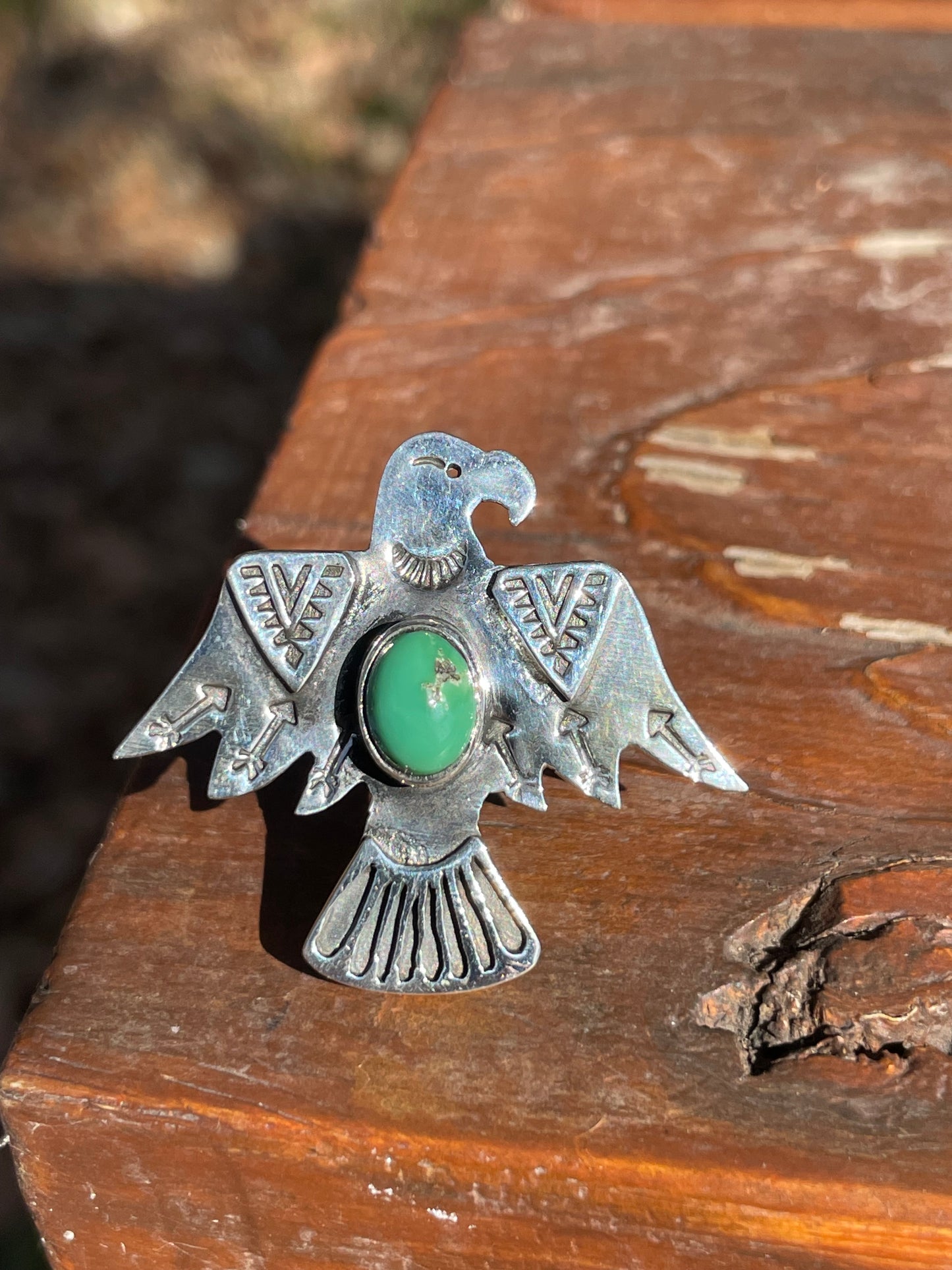 Kingman Turquoise Thunderbird Ring Size 6.5 | 925 Sterling Silver Southwest B998