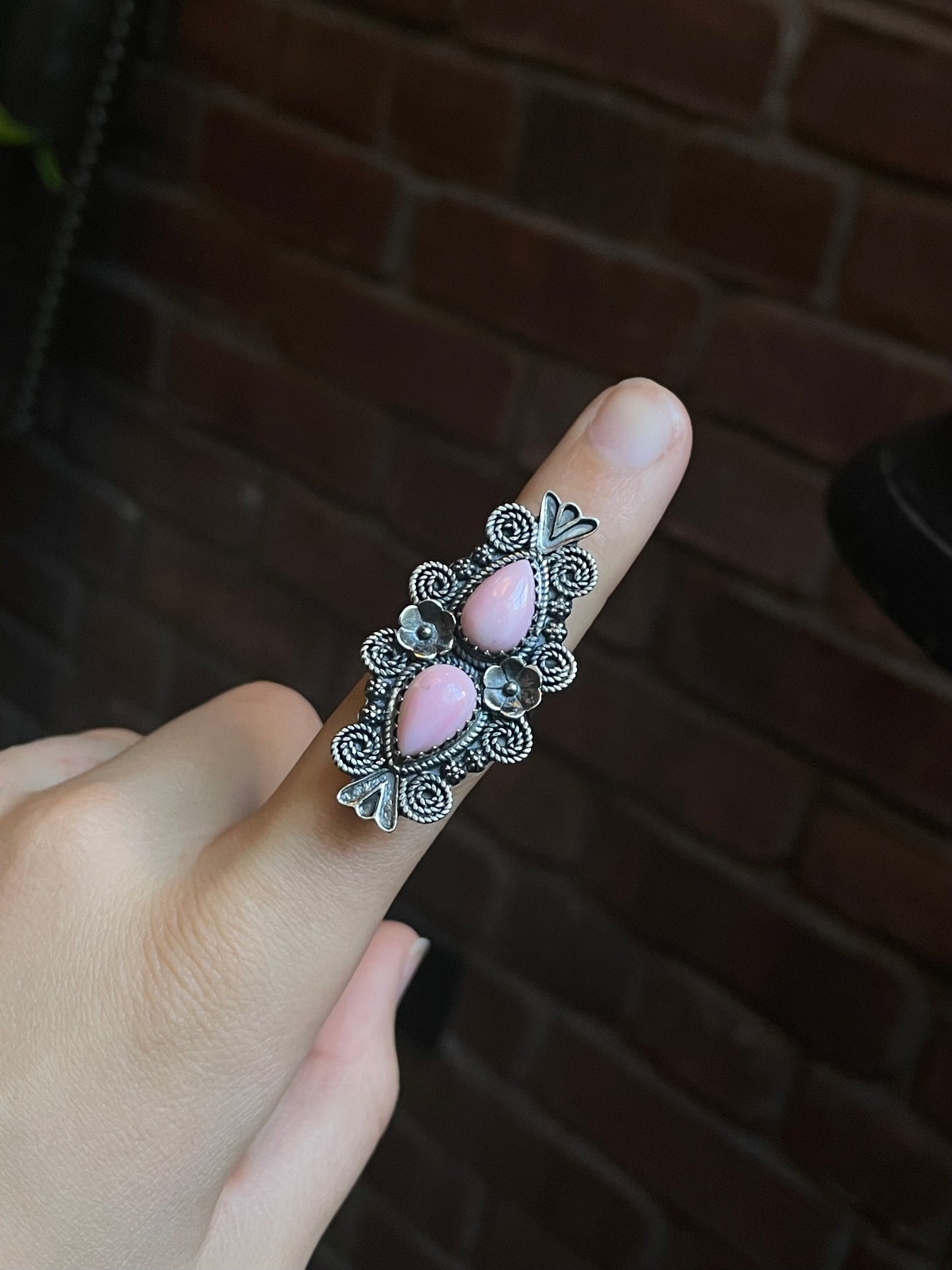 Pink Conch Double Stone Ring Size 7 | 925 Sterling Silver C548