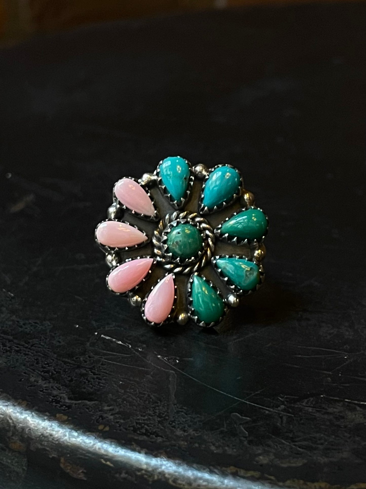 Kingman Turquoise Cluster Ring | Sterling Silver | Size 7 | A350