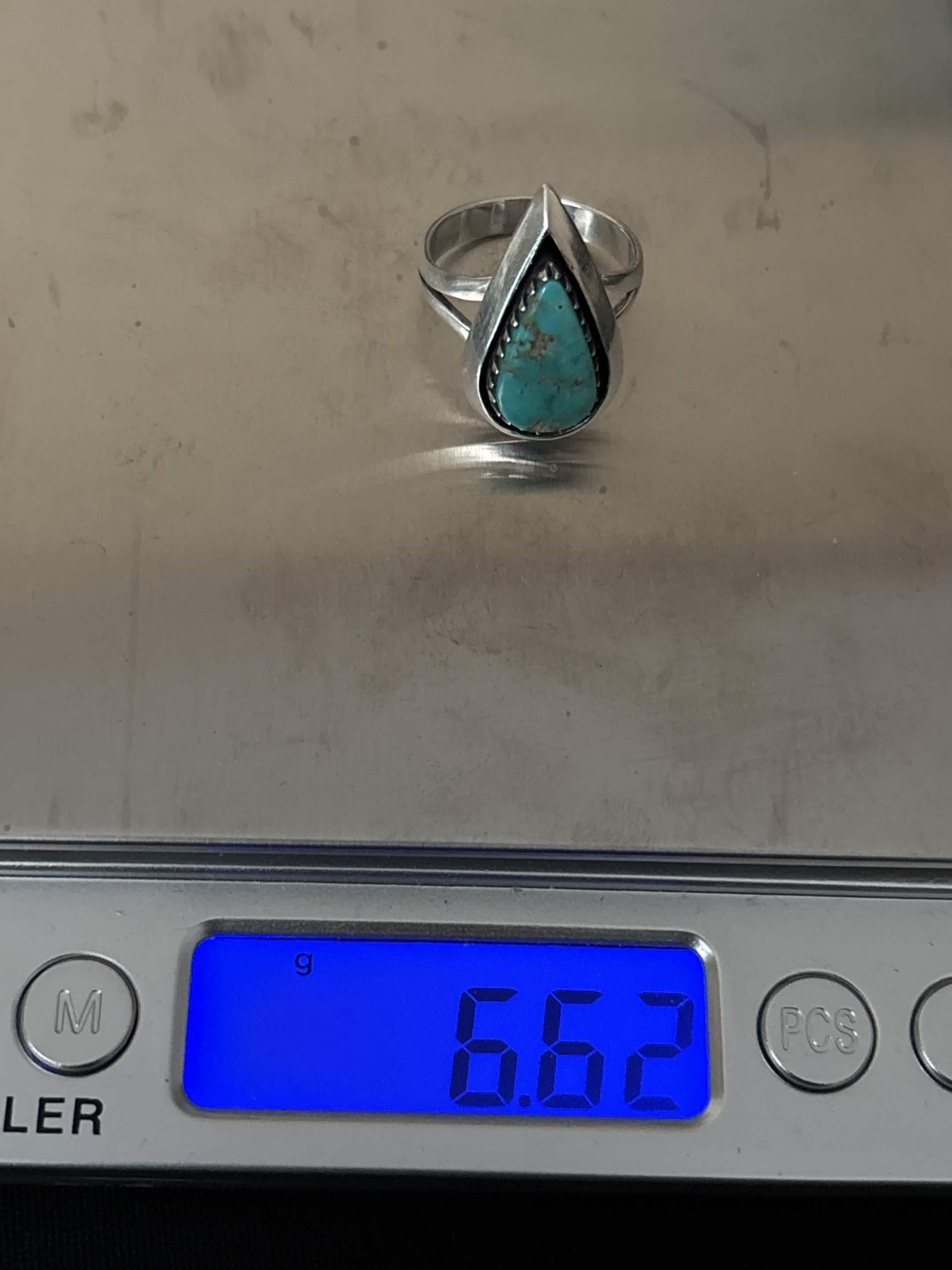 Kingman Turquoise Tear Drop Ring Size 7 | 925 Sterling Silver D175