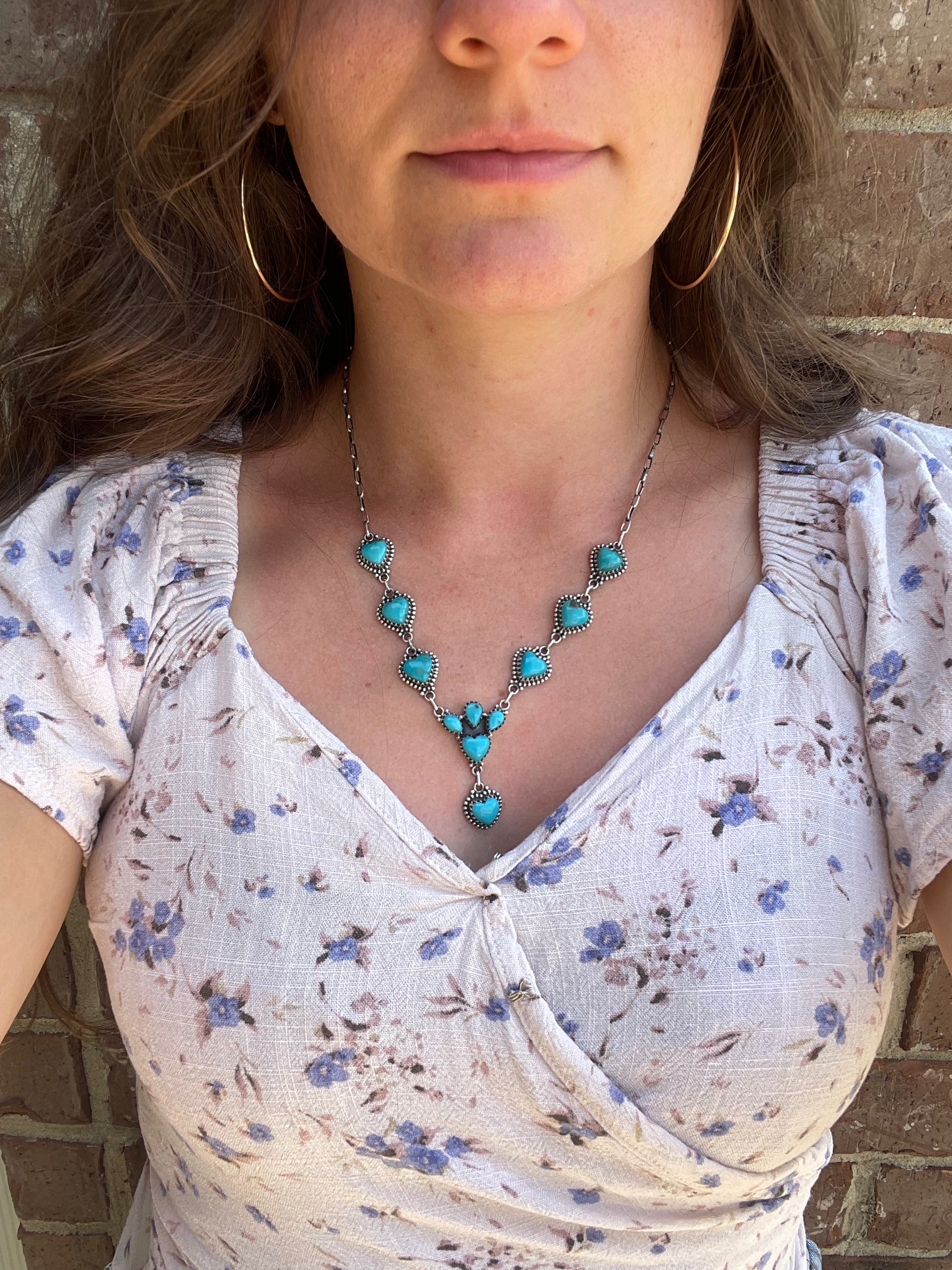 Kingman Turquoise Heart Lariat Necklace | 925 Sterling Silver G413