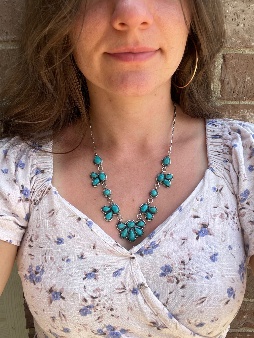Kingman Turquoise Half Flower Necklace | 925 Sterling Silver G404
