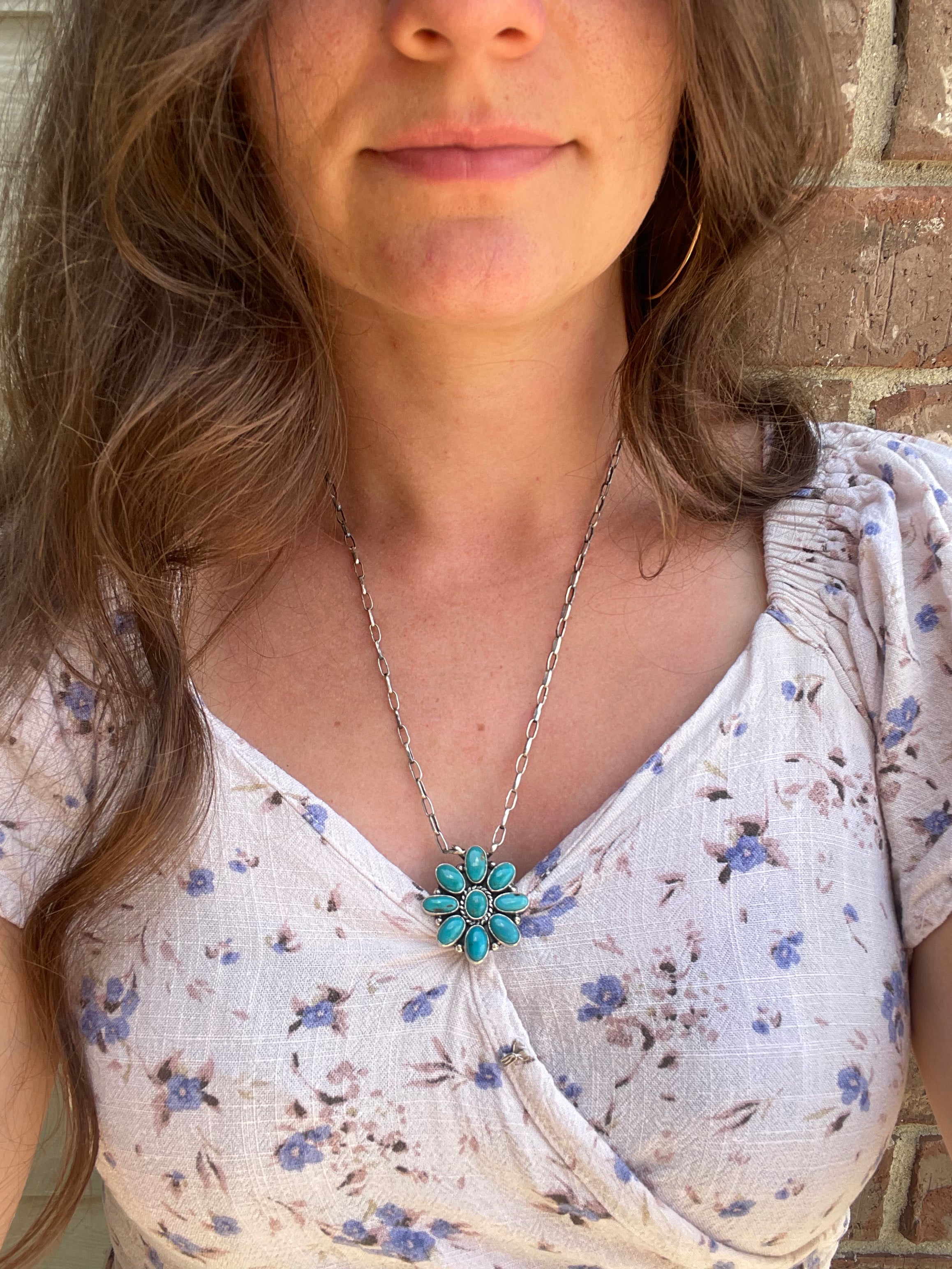 Kingman Turquoise Flower Necklace | 925 Sterling Silver G406