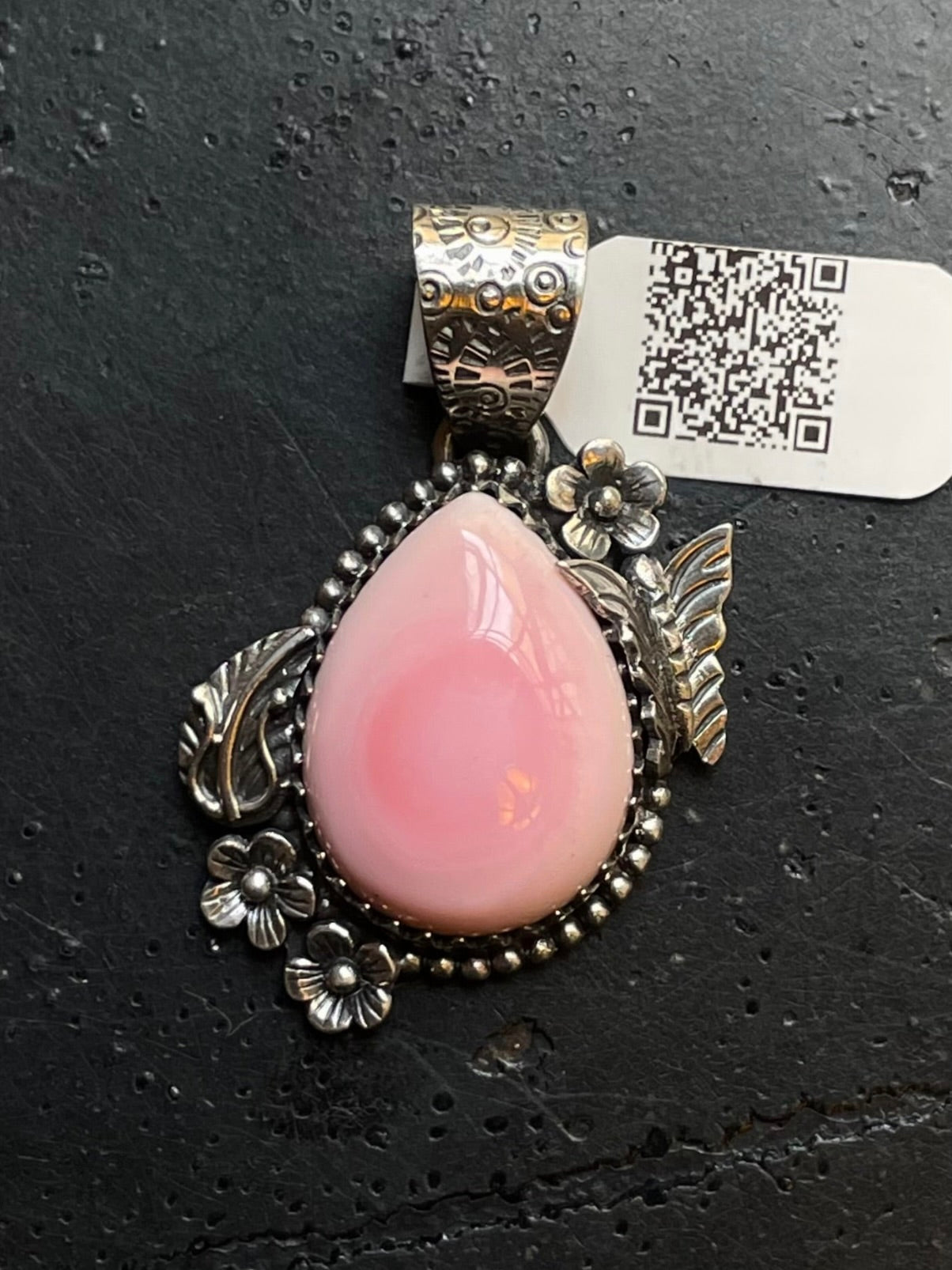 Pink Conch Butterfly and Leaf Pendant | Sterling Silver | A674