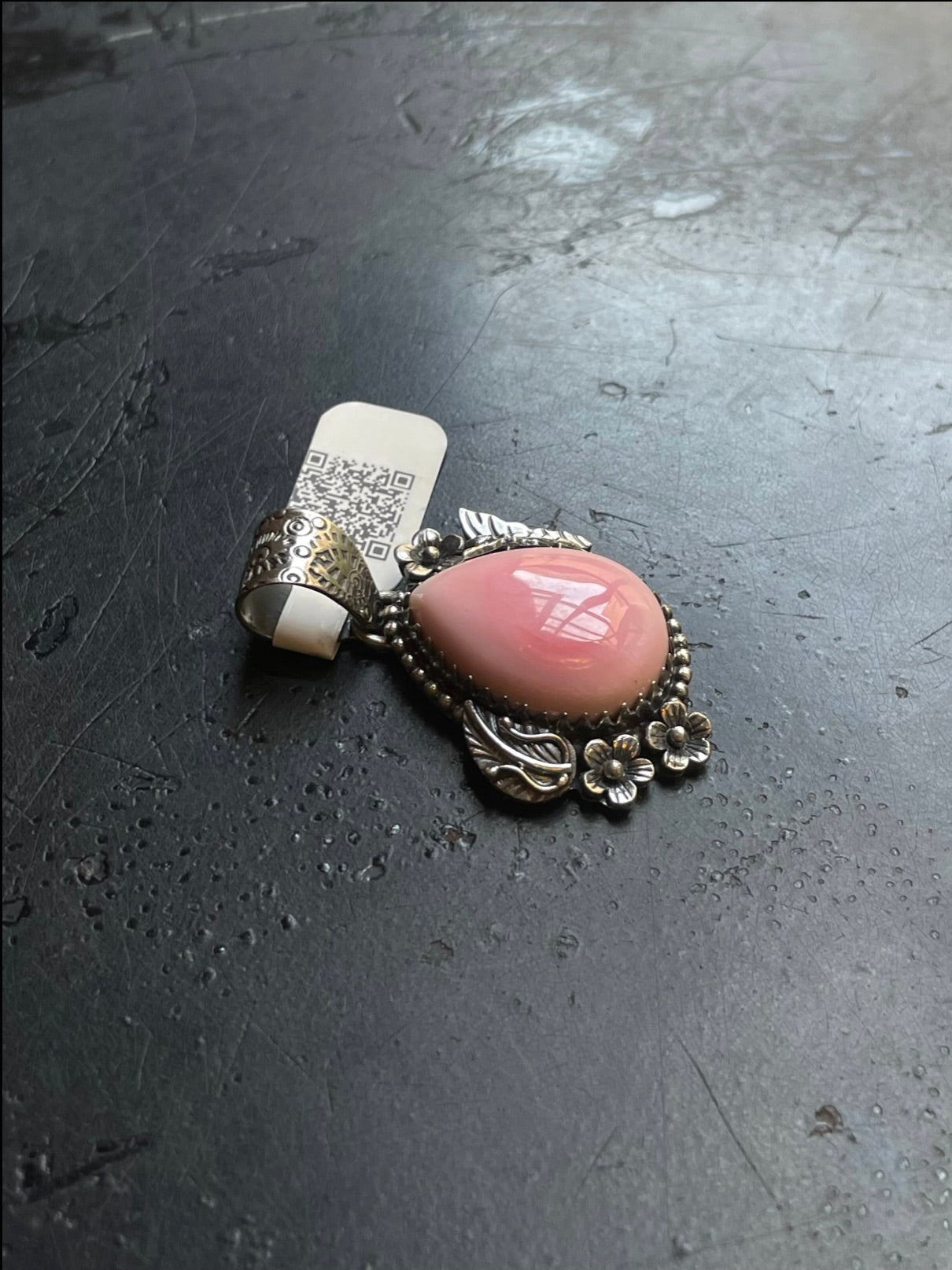 Pink Conch Butterfly and Leaf Pendant | Sterling Silver | A674