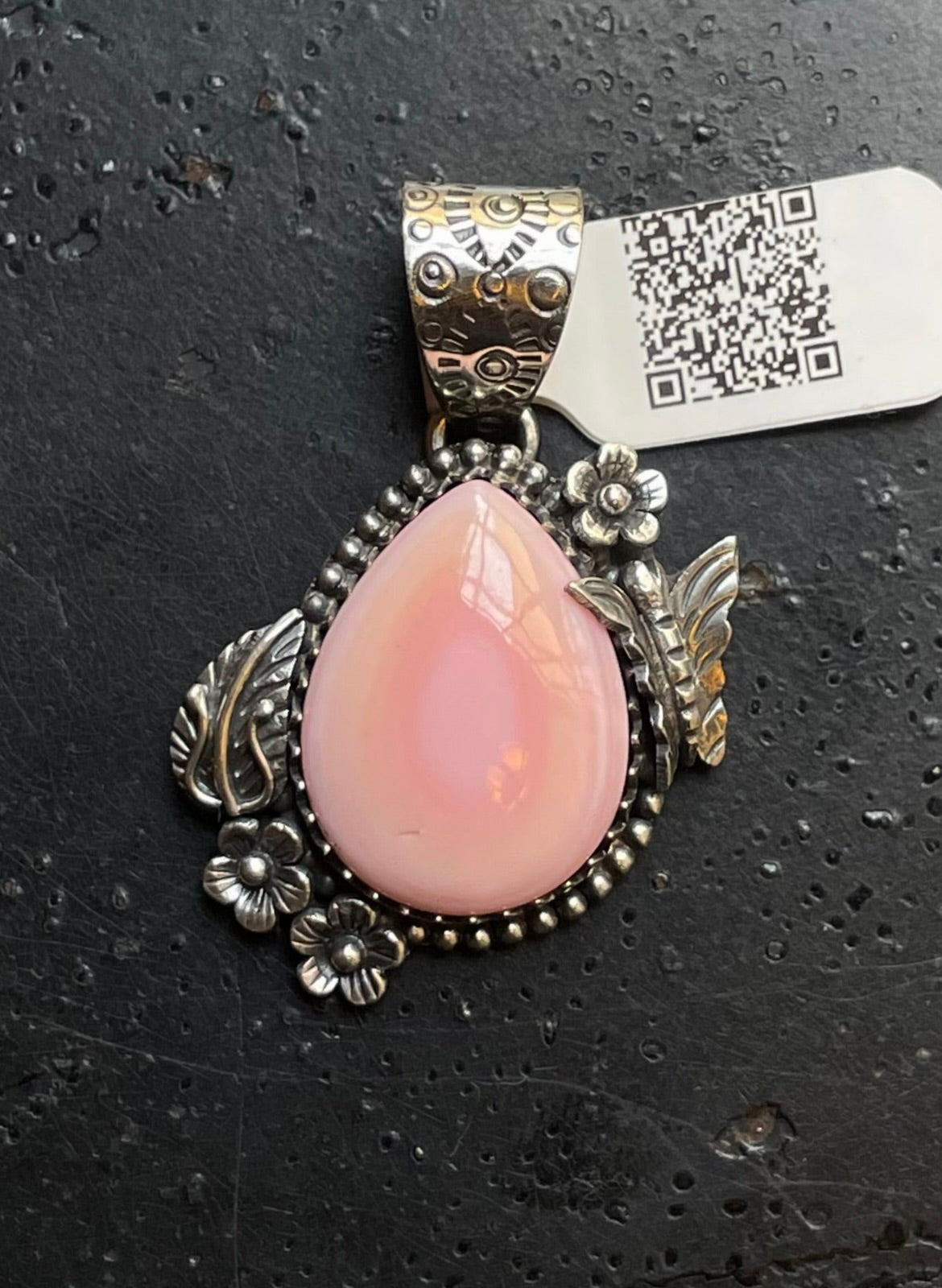 Pink Conch Butterfly and Leaf Pendant | Sterling Silver | A676