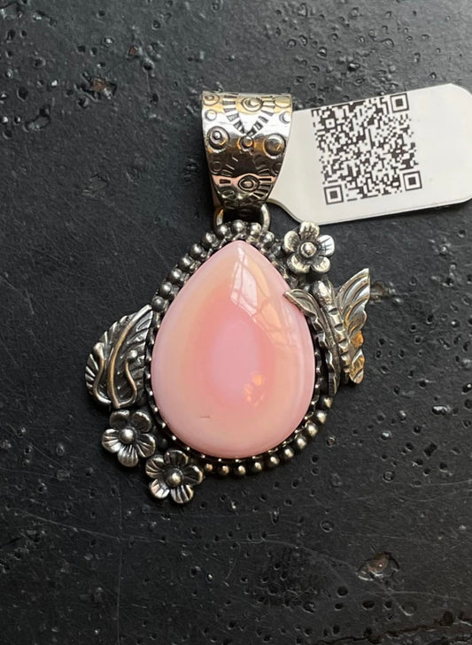 Pink Conch Butterfly and Leaf Pendant | Sterling Silver | A676