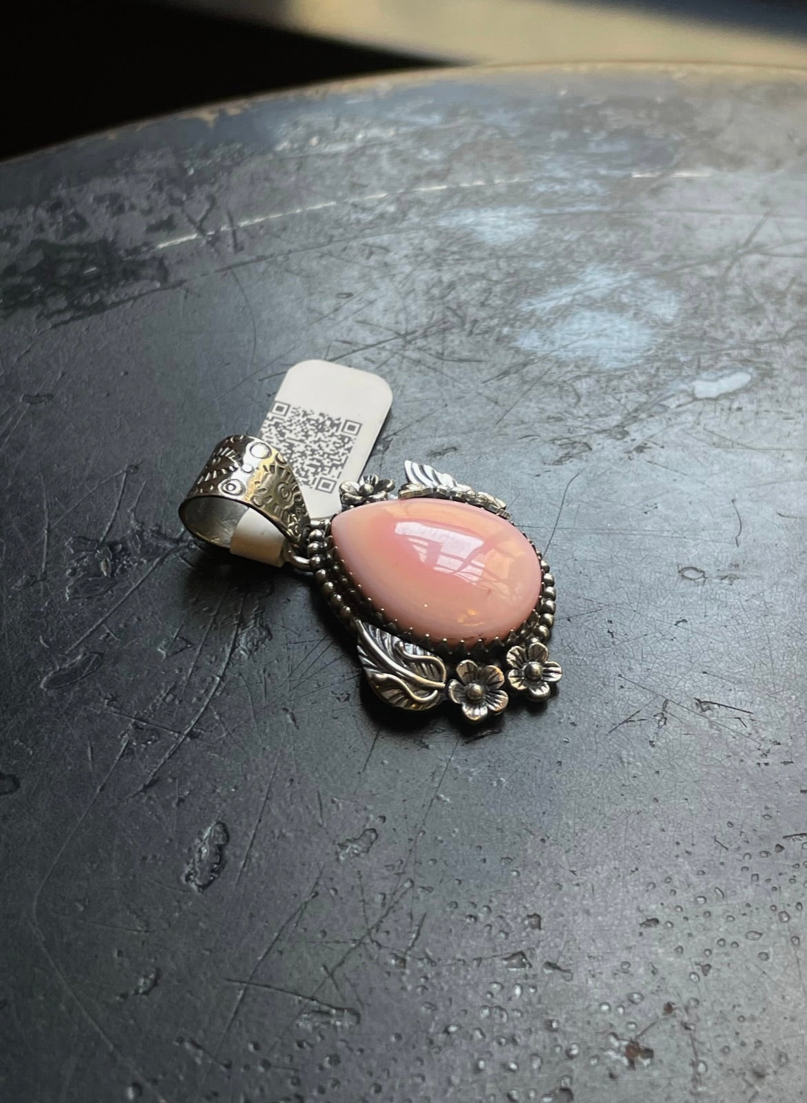 Pink Conch Butterfly and Leaf Pendant | Sterling Silver | A676