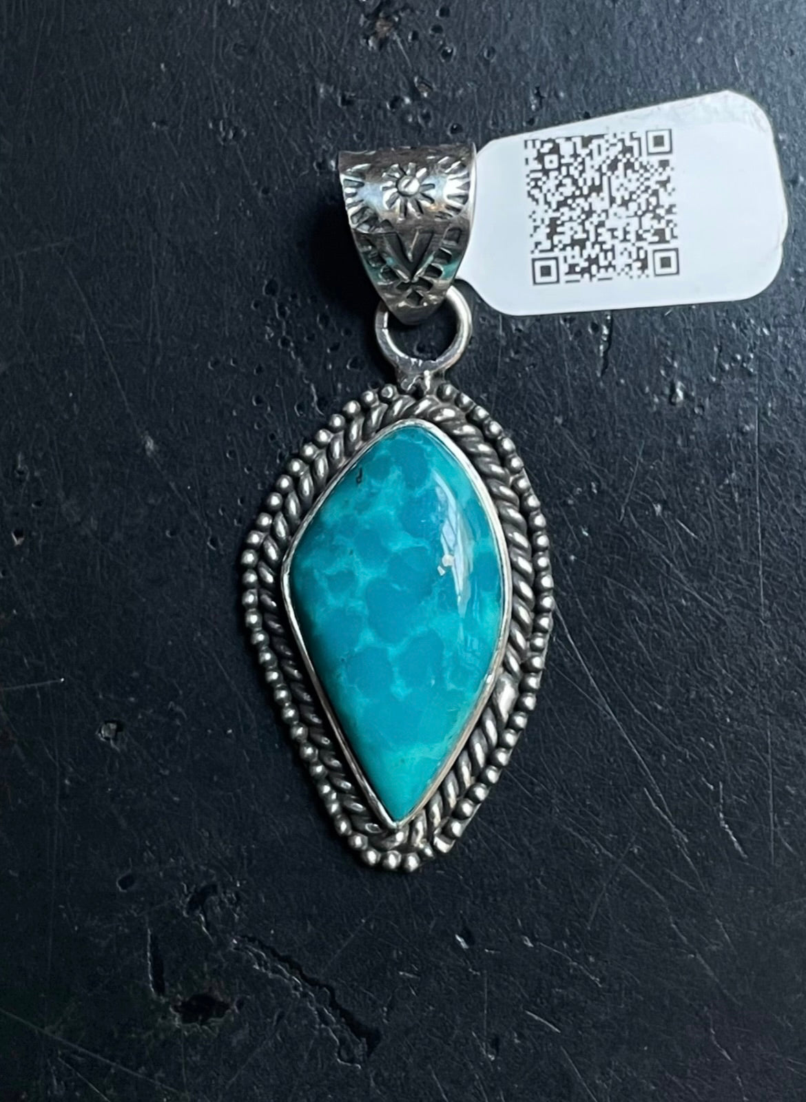 Kingman Turquoise Triangle Pendant | Sterling Silver | A617