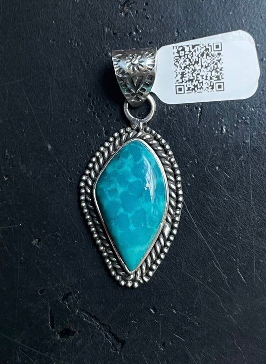 Kingman Turquoise Triangle Pendant | Sterling Silver | A617