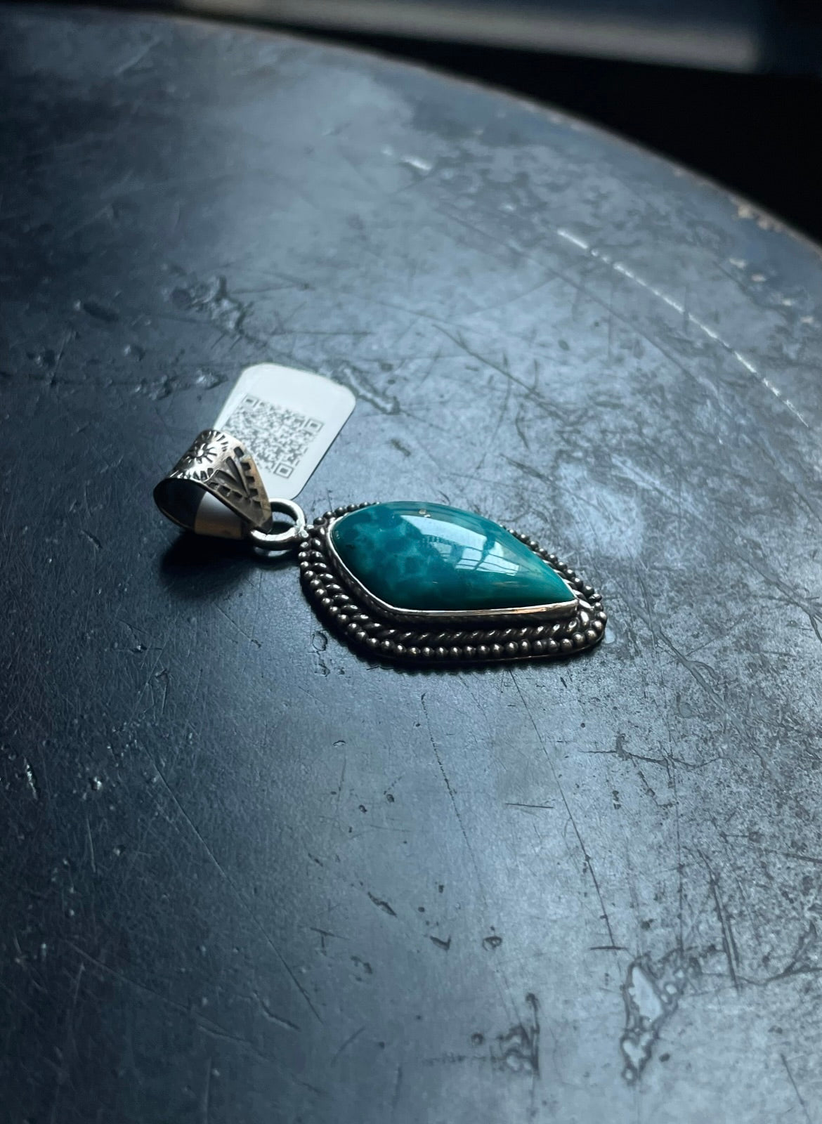 Kingman Turquoise Triangle Pendant | Sterling Silver | A617