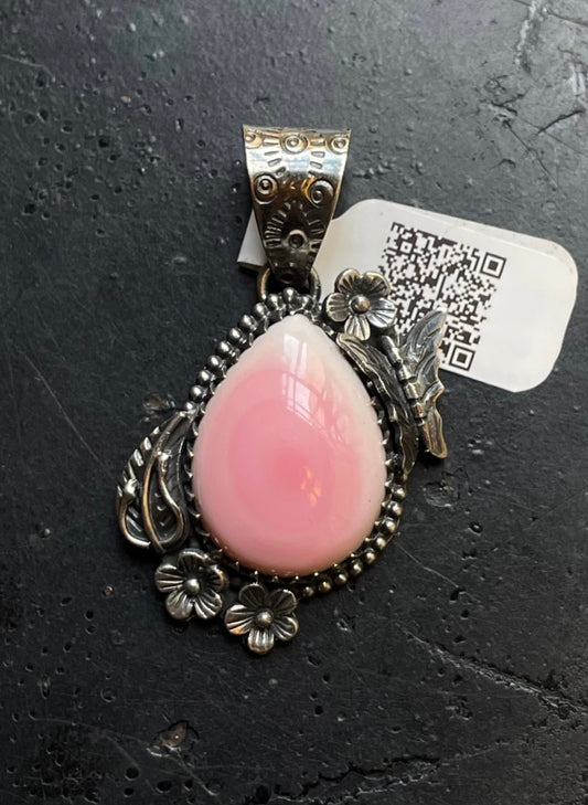 Pink Conch Leaf Butterfly Pendant | Sterling Silver | A561