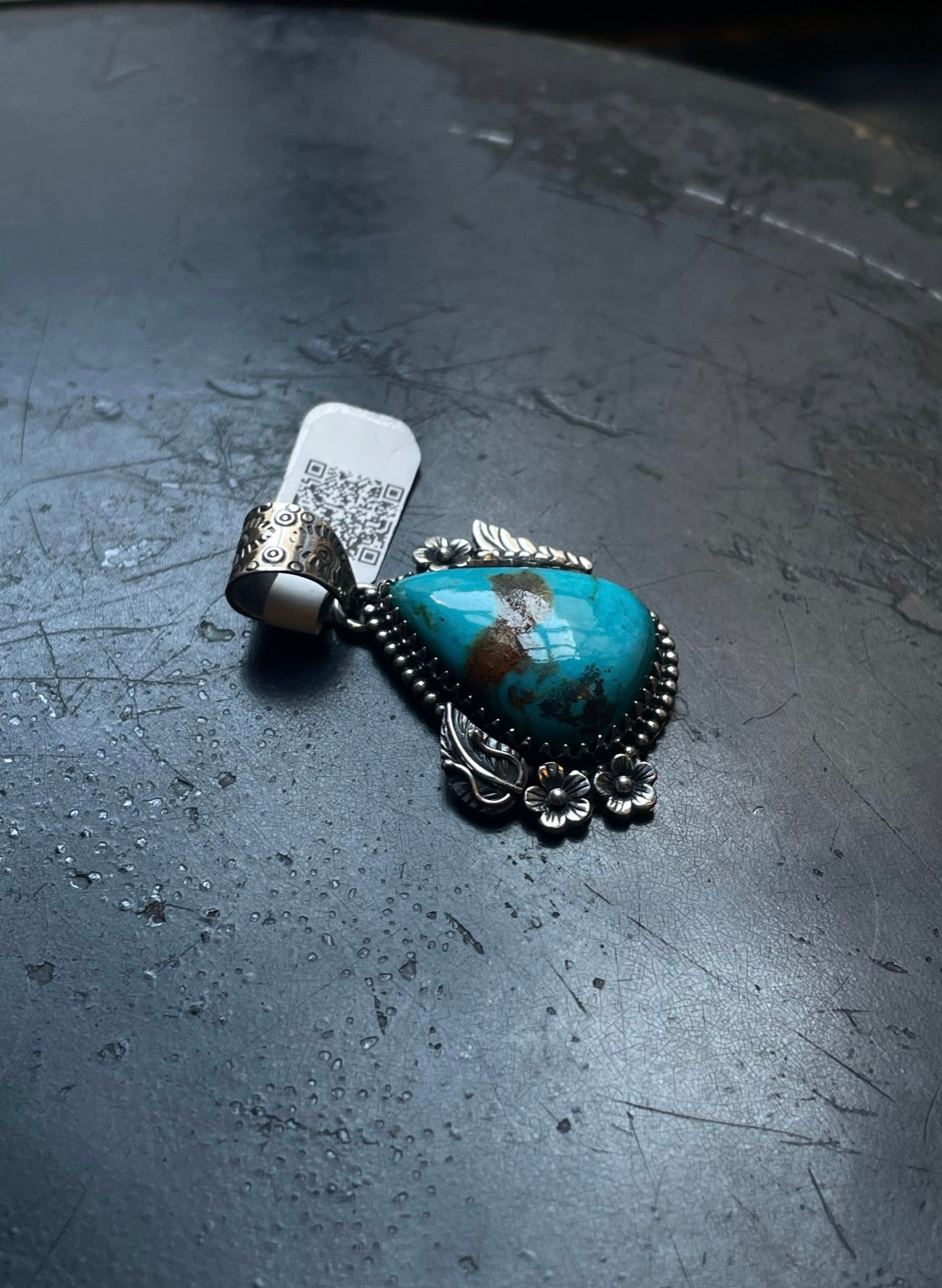 Kingman Turquoise Butterfly and Leaf Pendant | Sterling Silver | A675