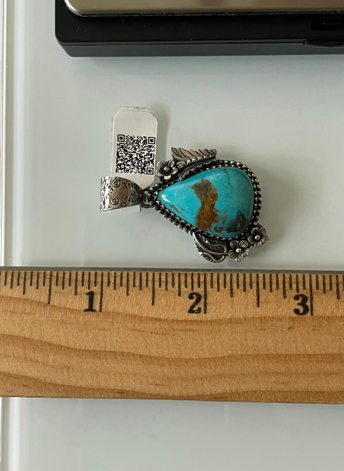 Kingman Turquoise Butterfly and Leaf Pendant | Sterling Silver | A675