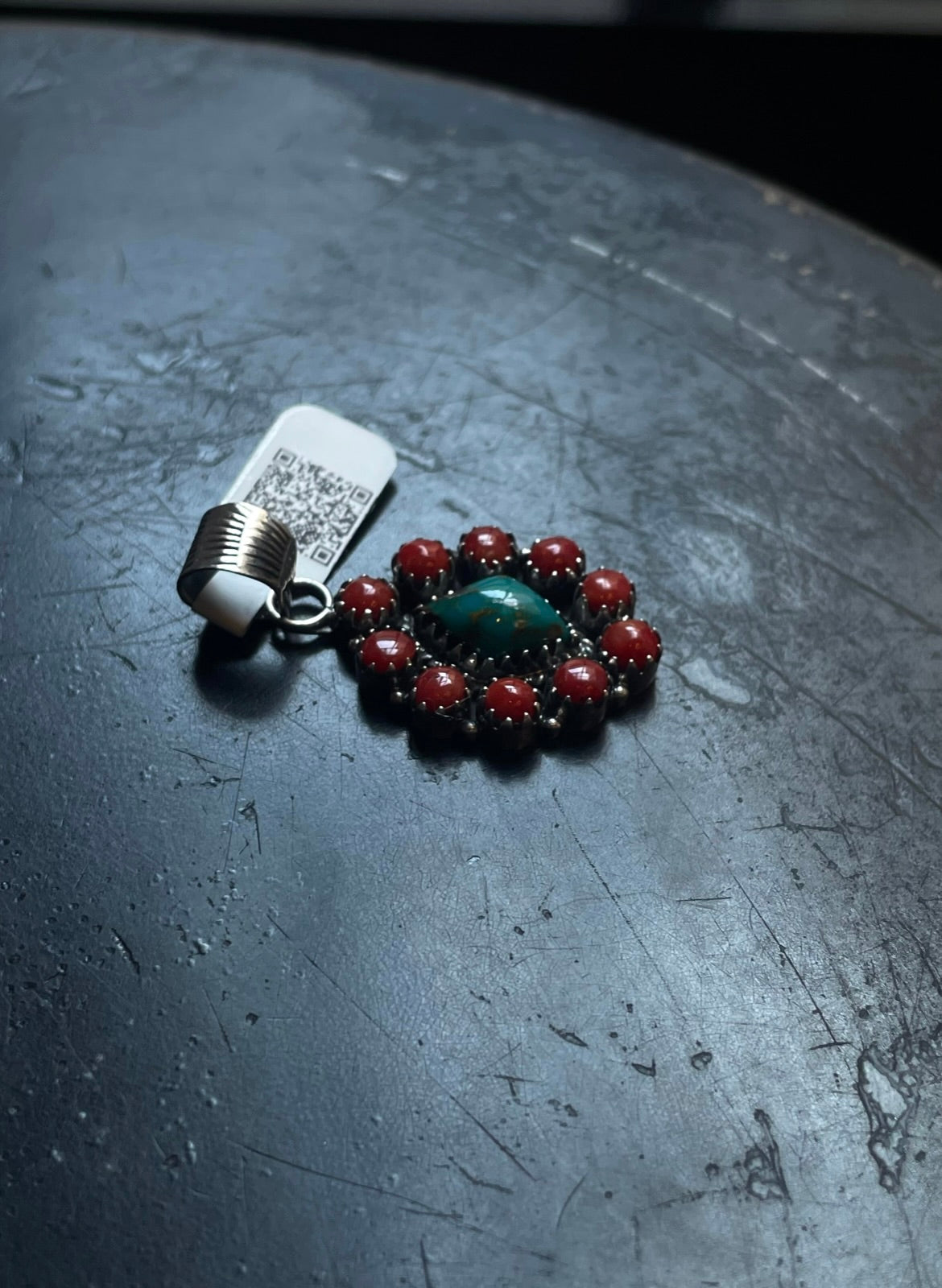 Kingman Turquoise Oval Cluster Pendant | Sterling Silver | A695
