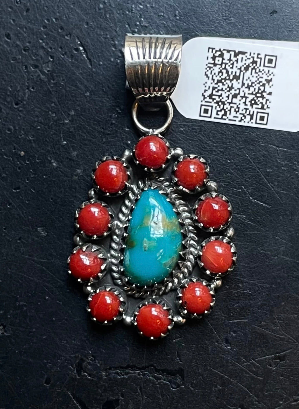 Kingman Turquoise Oval Cluster Pendant | Sterling Silver | A691