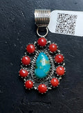 Kingman Turquoise Oval Cluster Pendant | Sterling Silver | A691