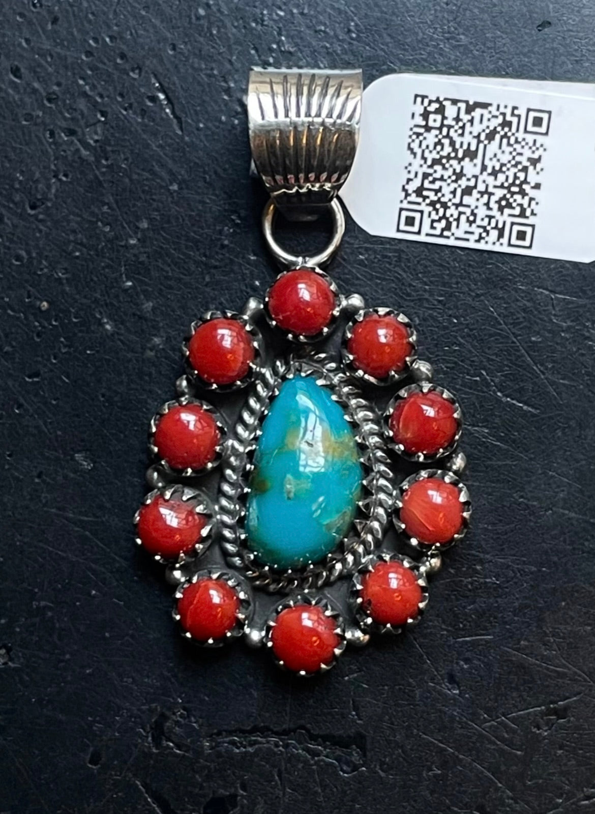 Kingman Turquoise Oval Cluster Pendant | Sterling Silver | A691