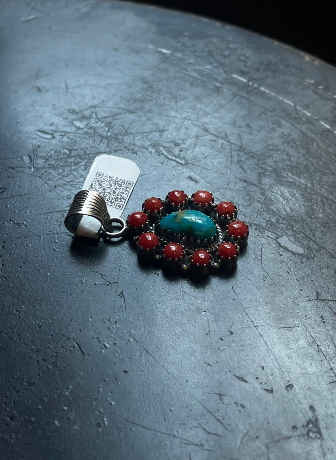 Kingman Turquoise Oval Cluster Pendant | Sterling Silver | A691