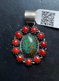 Oval Cluster Kingman Turquoise Pendant | Sterling Silver | A693
